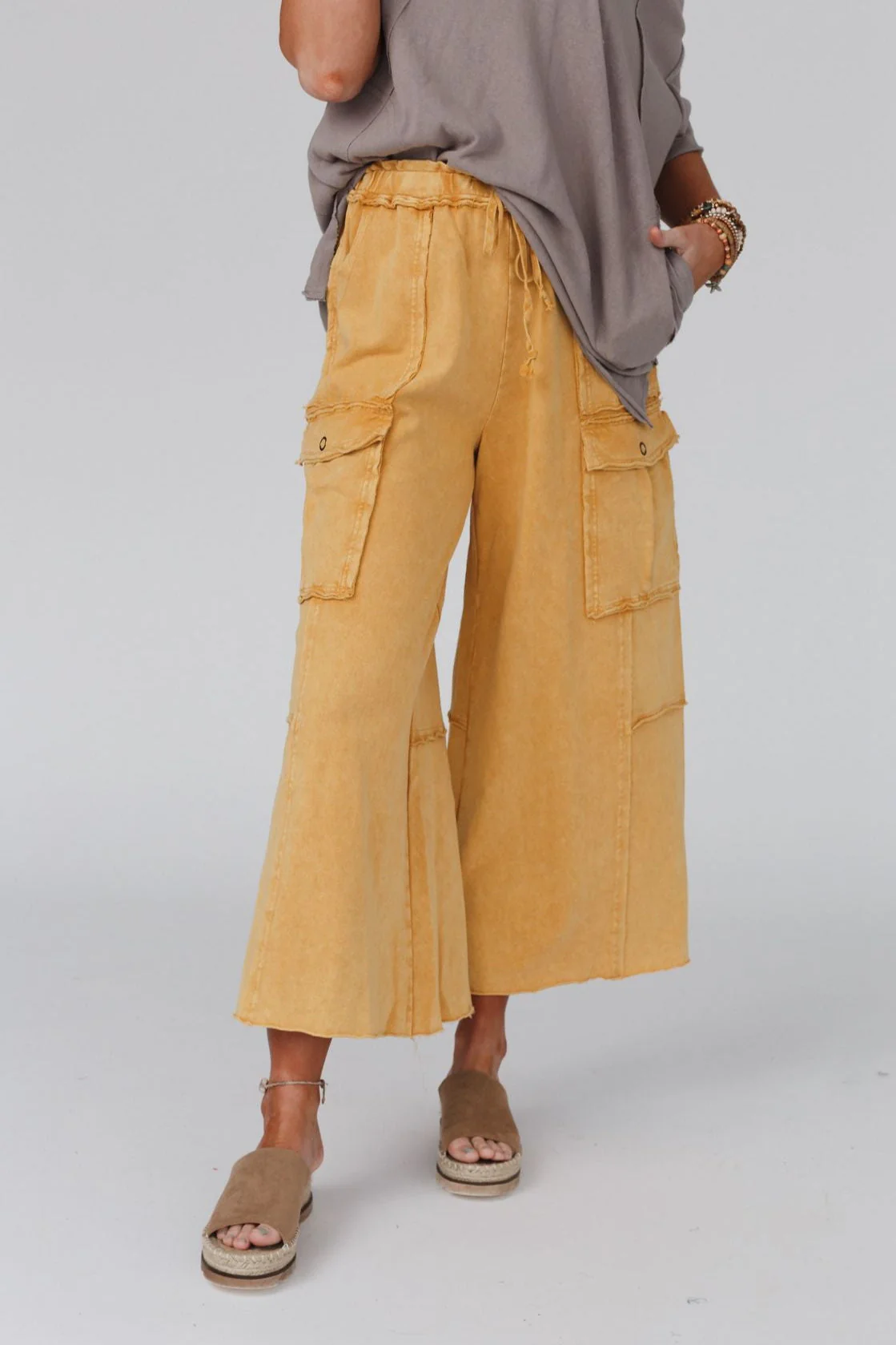 Game On Cargo Wide Leg Pant - Mustard - Image 2