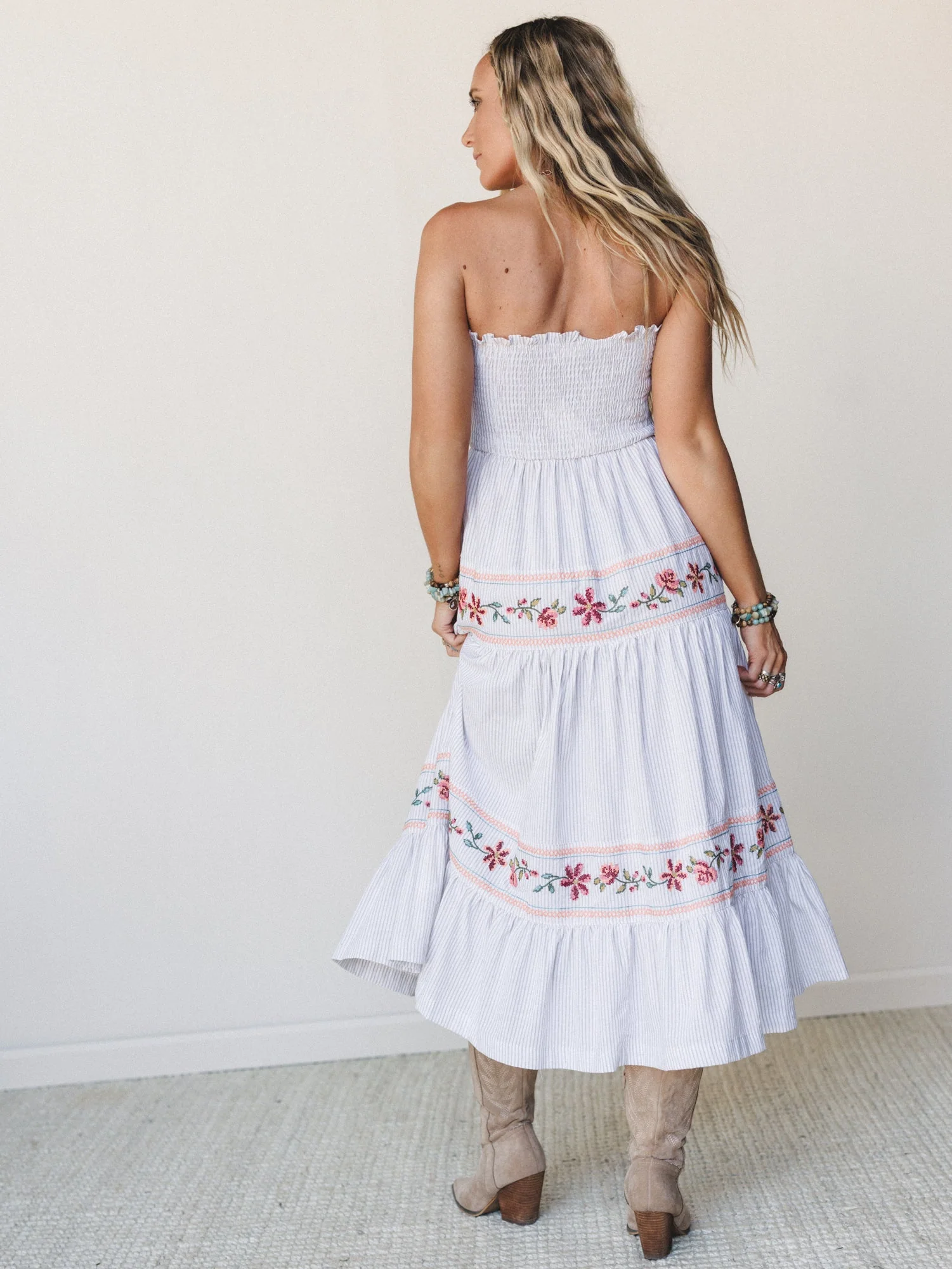 Garden Nomad Embroidered Dress - Off White Taupe - Image 6
