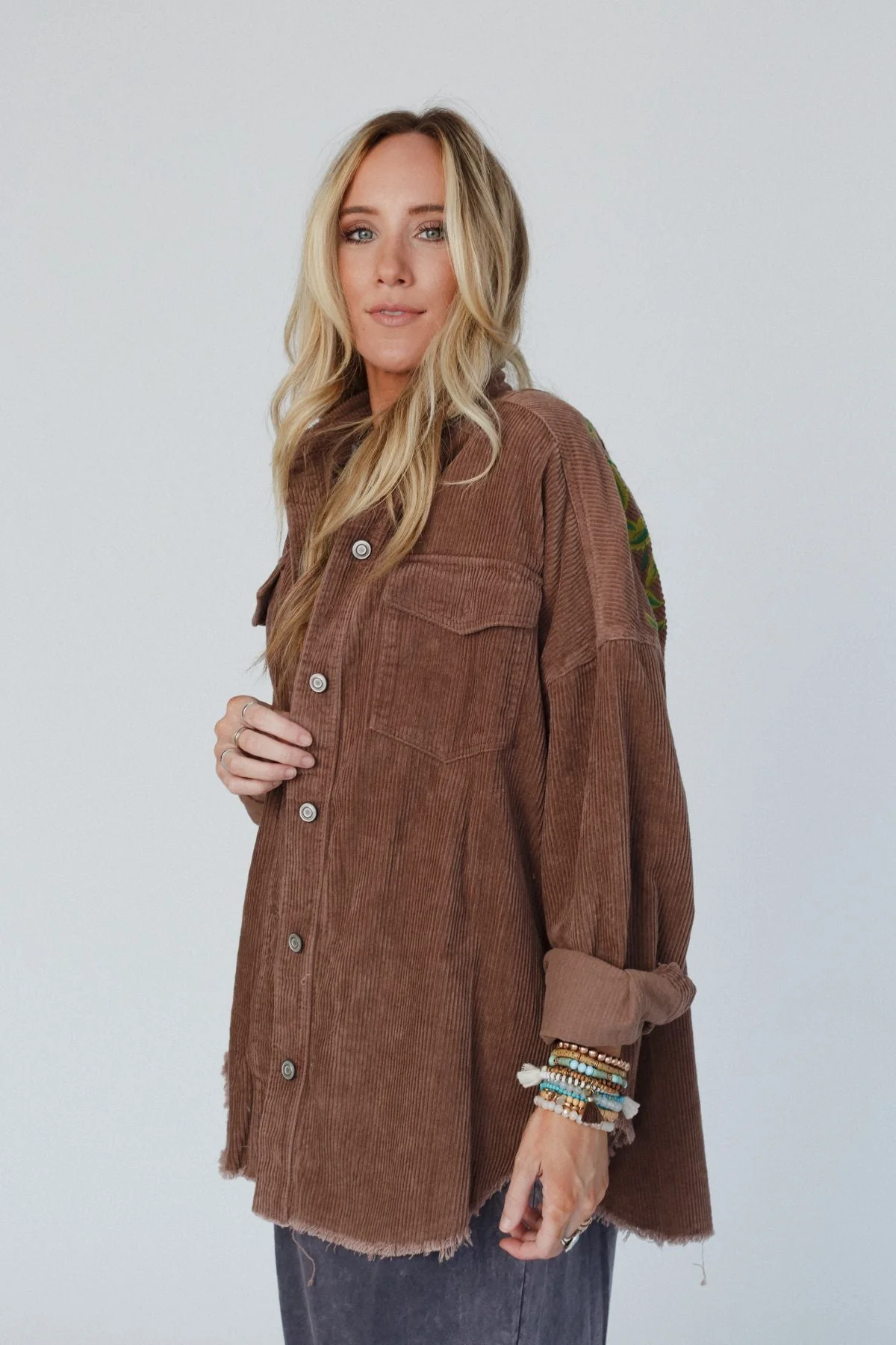 Gardener Embroidered Button Down Top - Mocha - Image 6