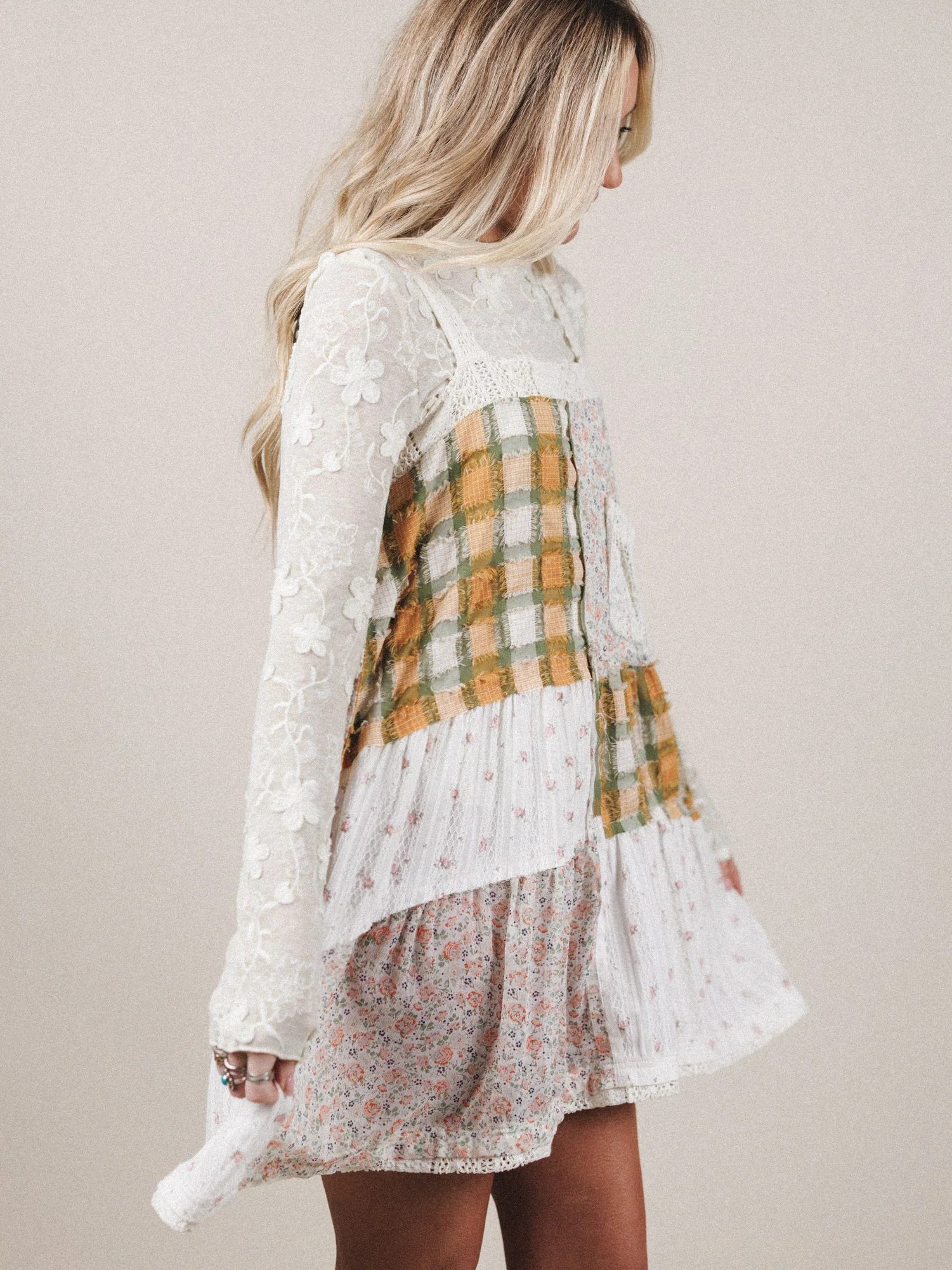 Golden Fields Patchwork Dress - Sage - Image 2