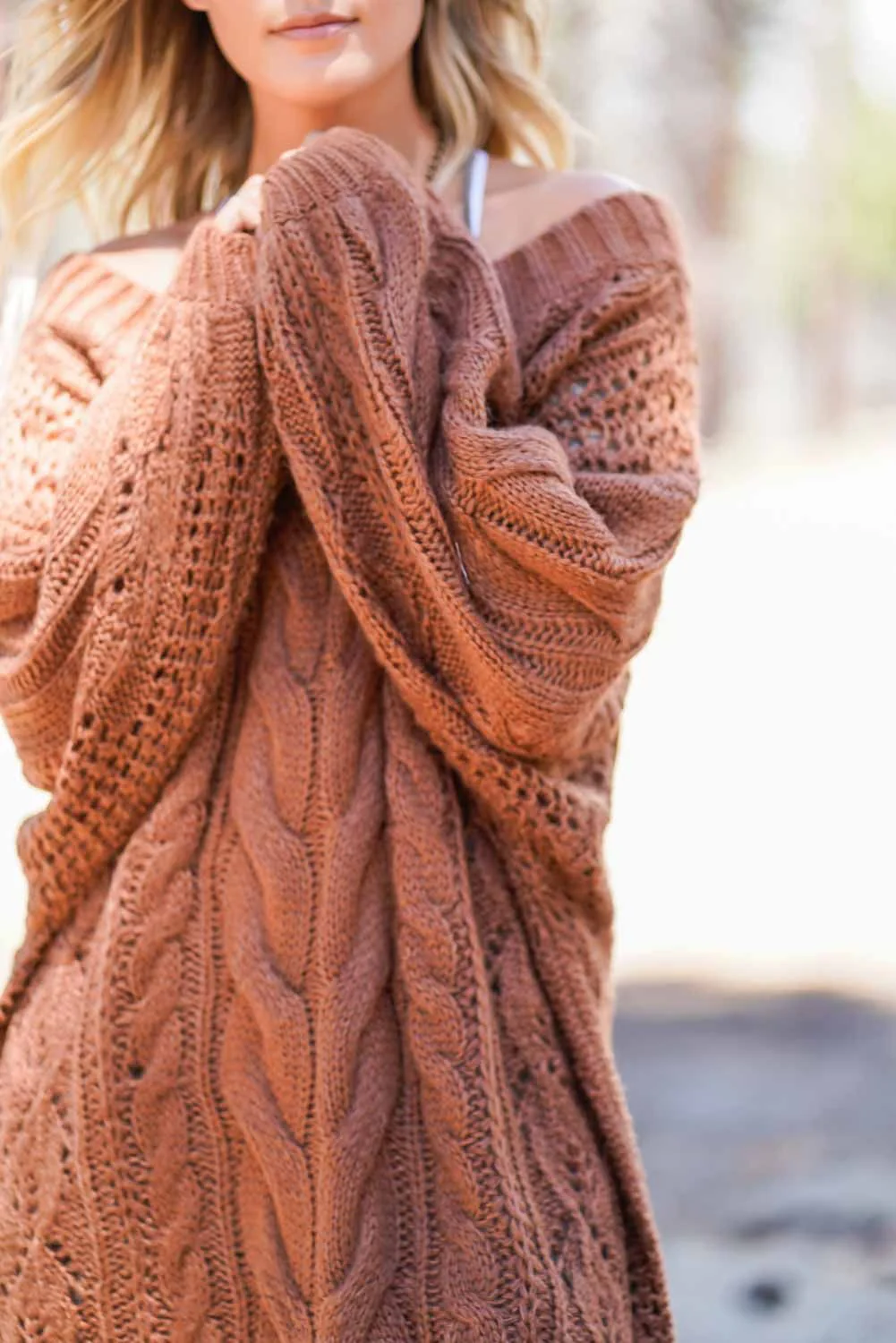 Golden Hour Bubble Sleeve Sweater Dress - Mocha - Image 3