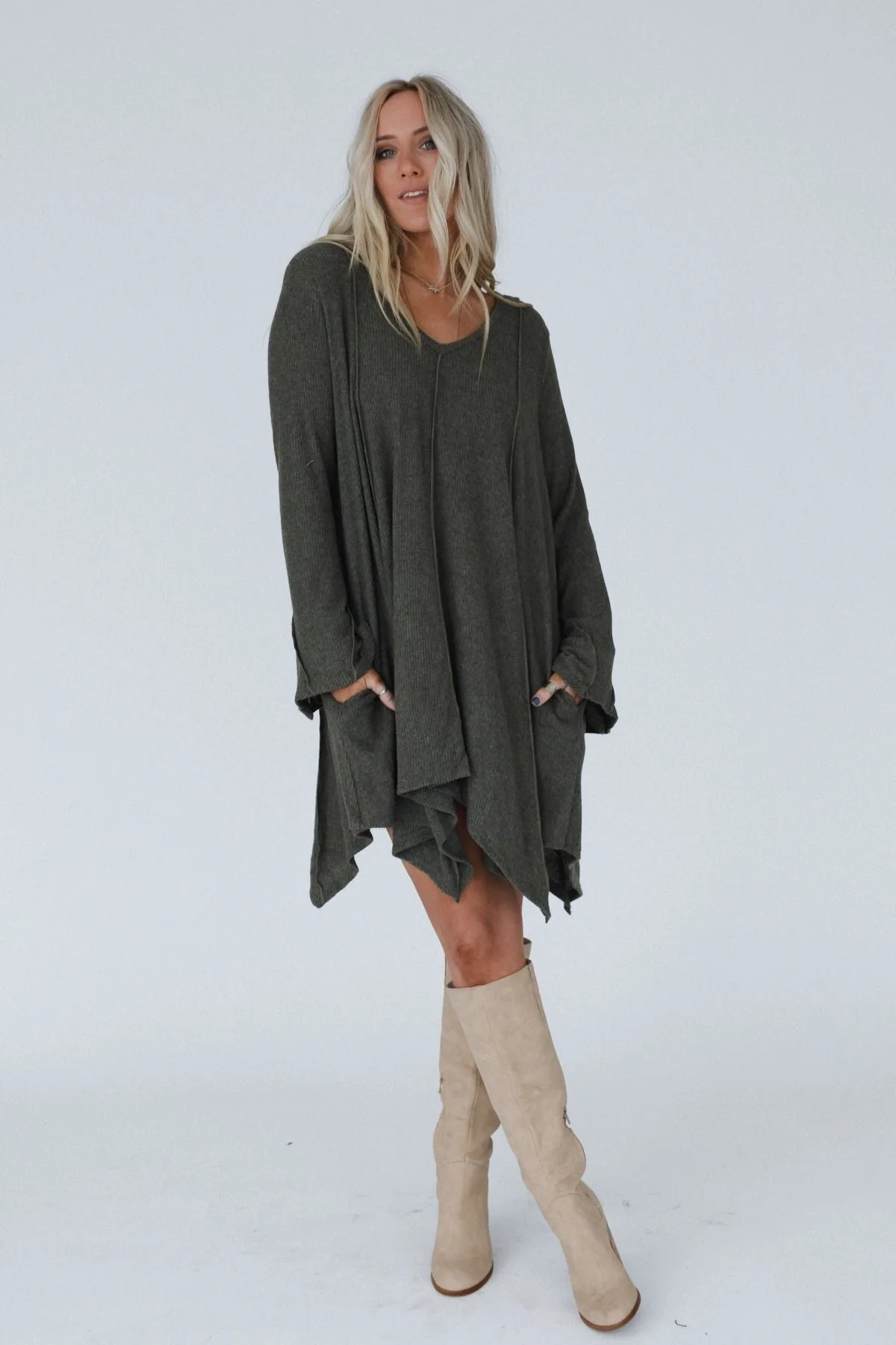 The Nest Golden Hour Long Bell Sleeve Tunic Dress - Olive - Image 2