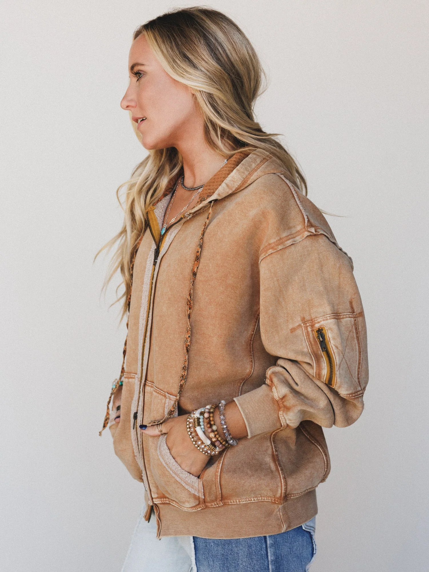 Golden Ray Zip Up Hoodie - Camel - Image 2