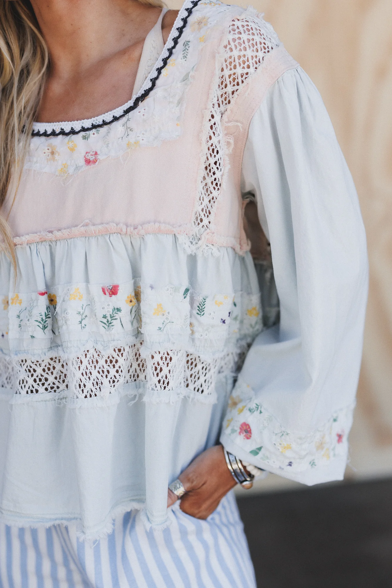 Harbor Breeze Crochet Detail Top - Denim - Image 2