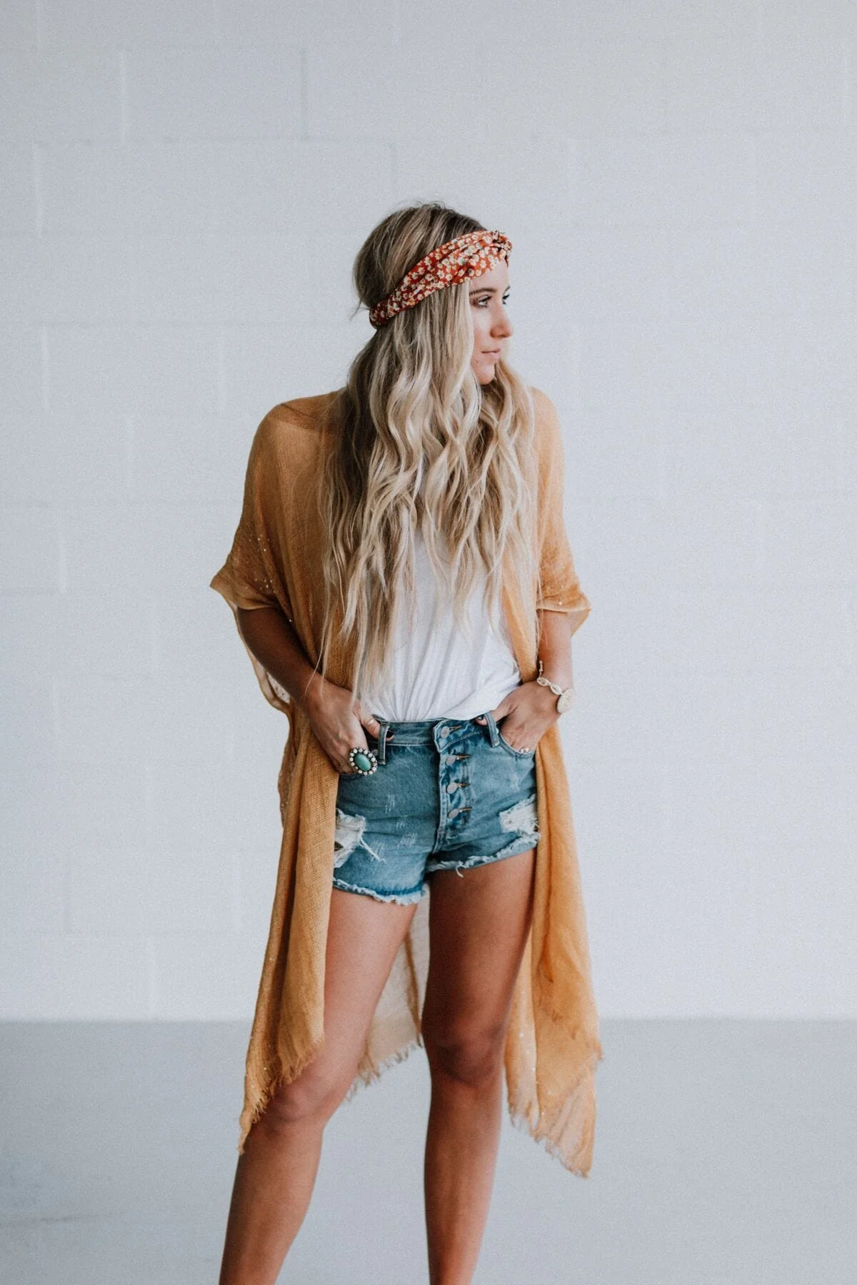 Mikka Sequin Frayed Trim Kimono - Mustard - Image 15