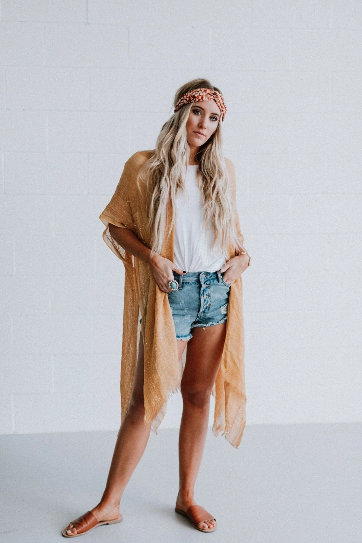 Mikka Sequin Frayed Trim Kimono - Mustard - Image 16