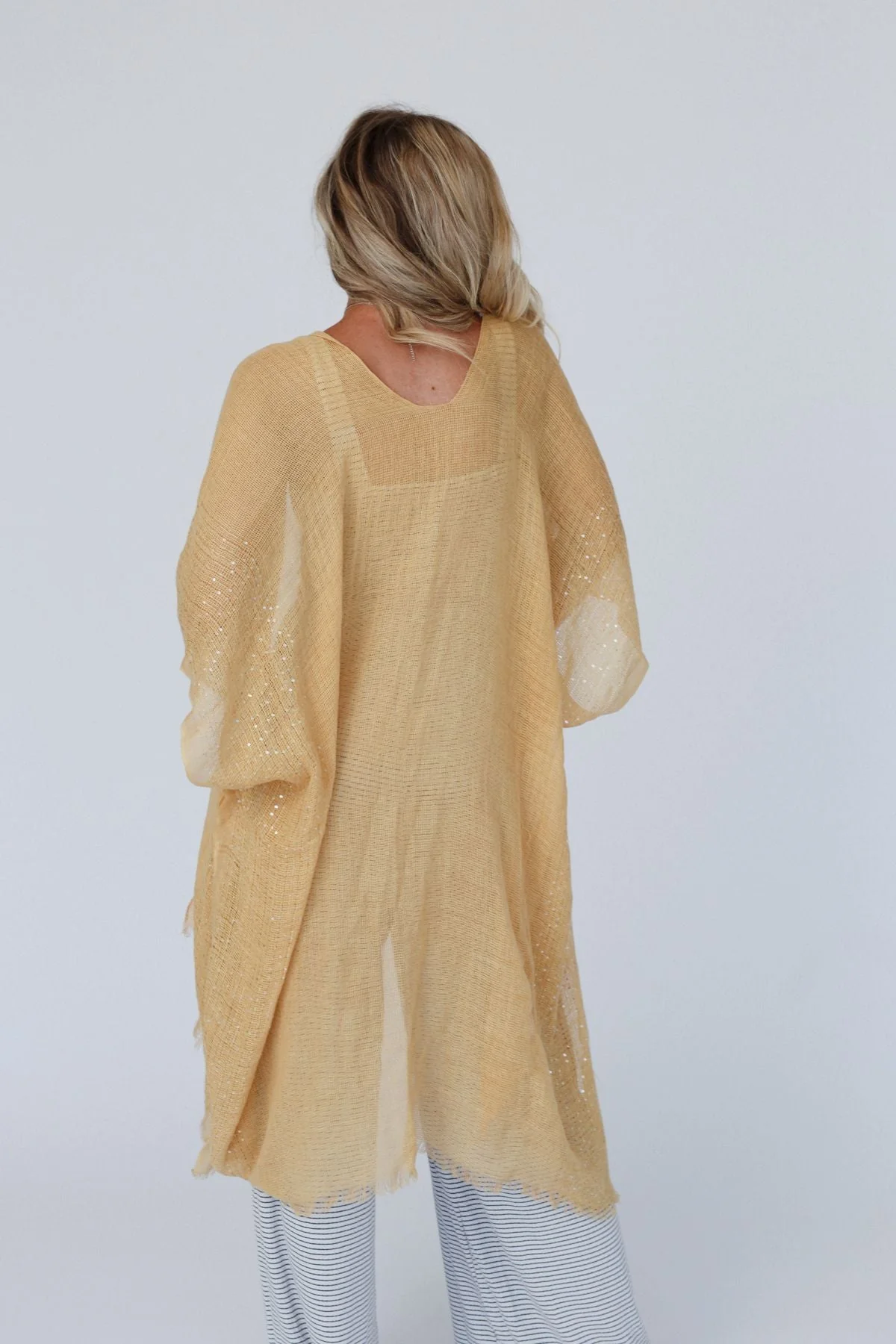 Mikka Sequin Frayed Trim Kimono - Mustard - Image 6