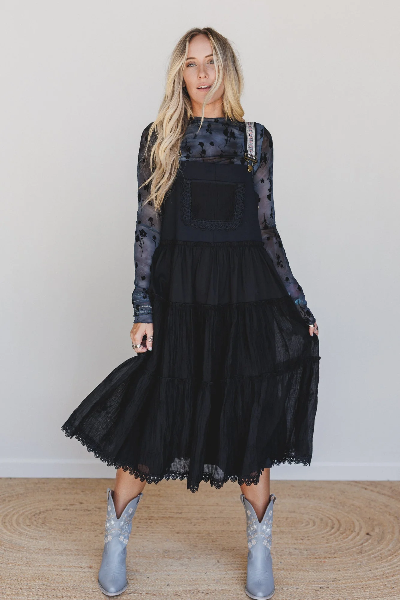 Harvest Haze Overalls Dress - Black