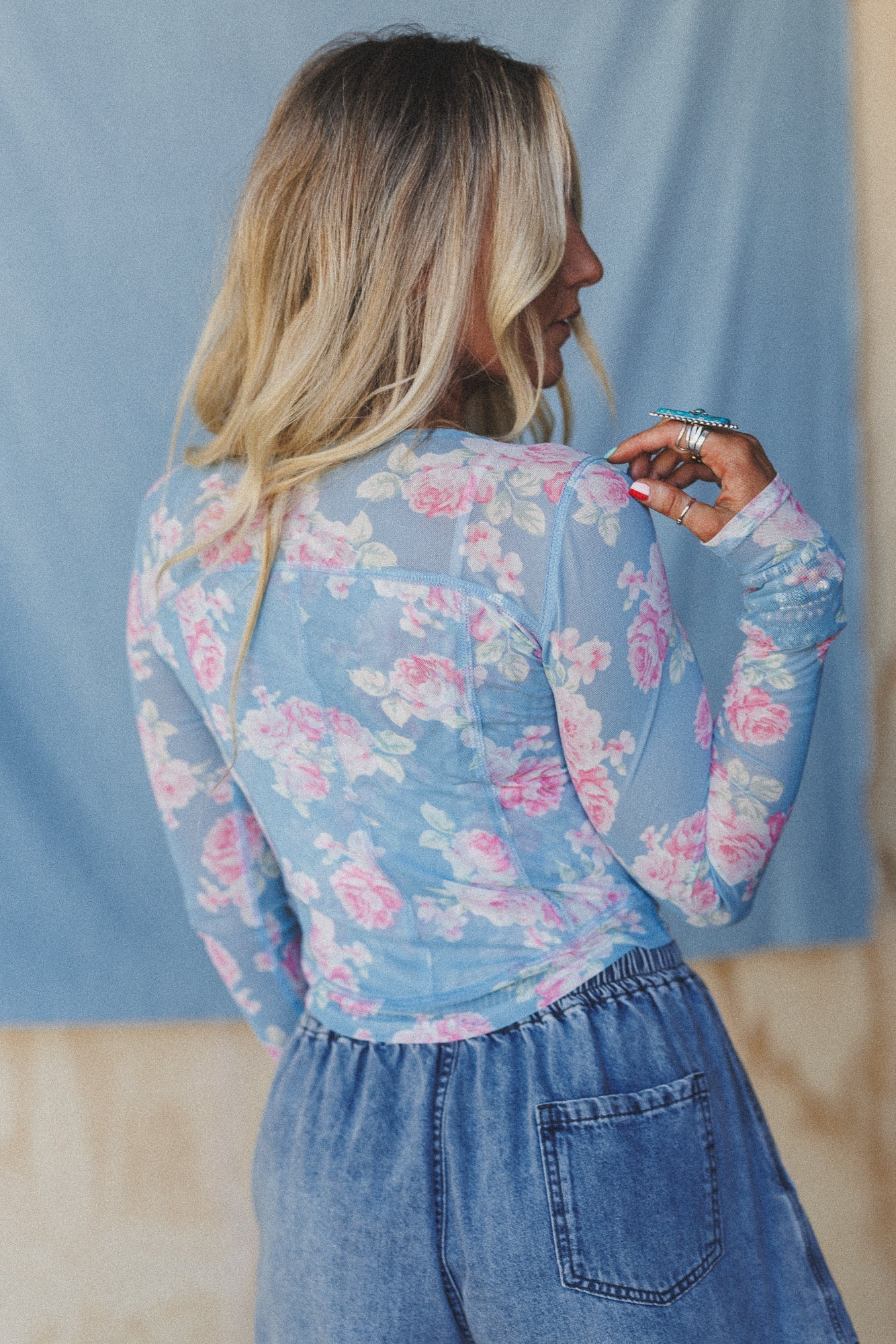 Heidi Floral Mesh Top - Blue - Image 4