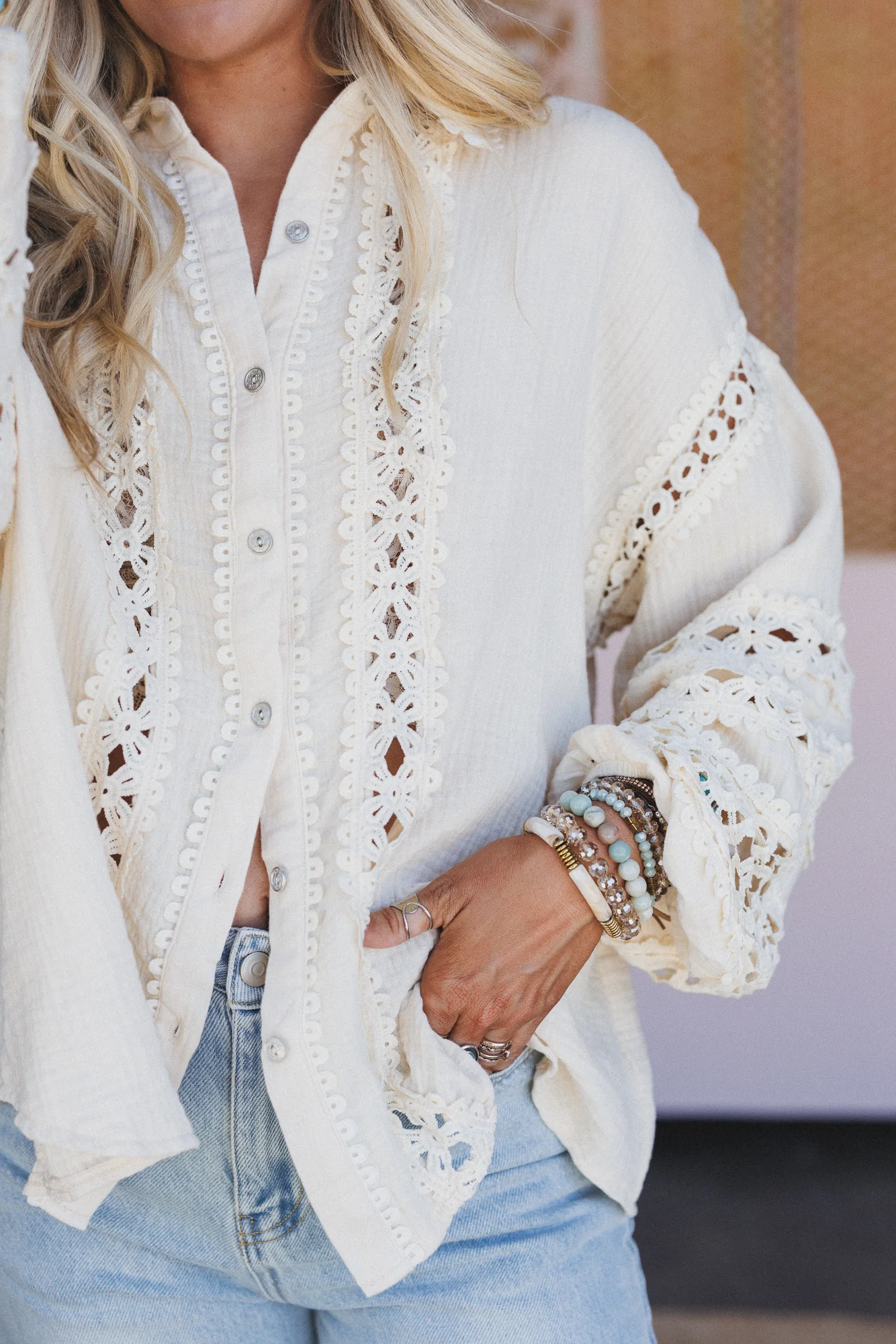 Hideout Button Up Top - Cream