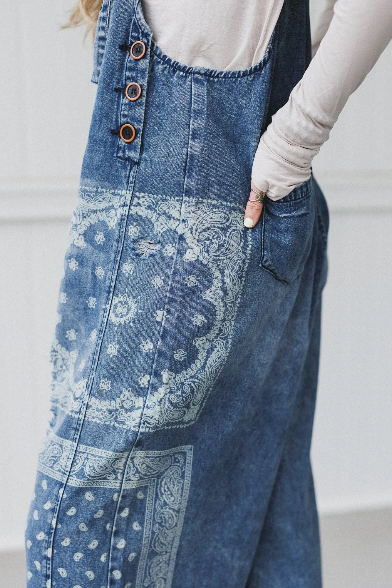 High Hopes Slouchy Denim Overalls - Denim Bandana - Image 2