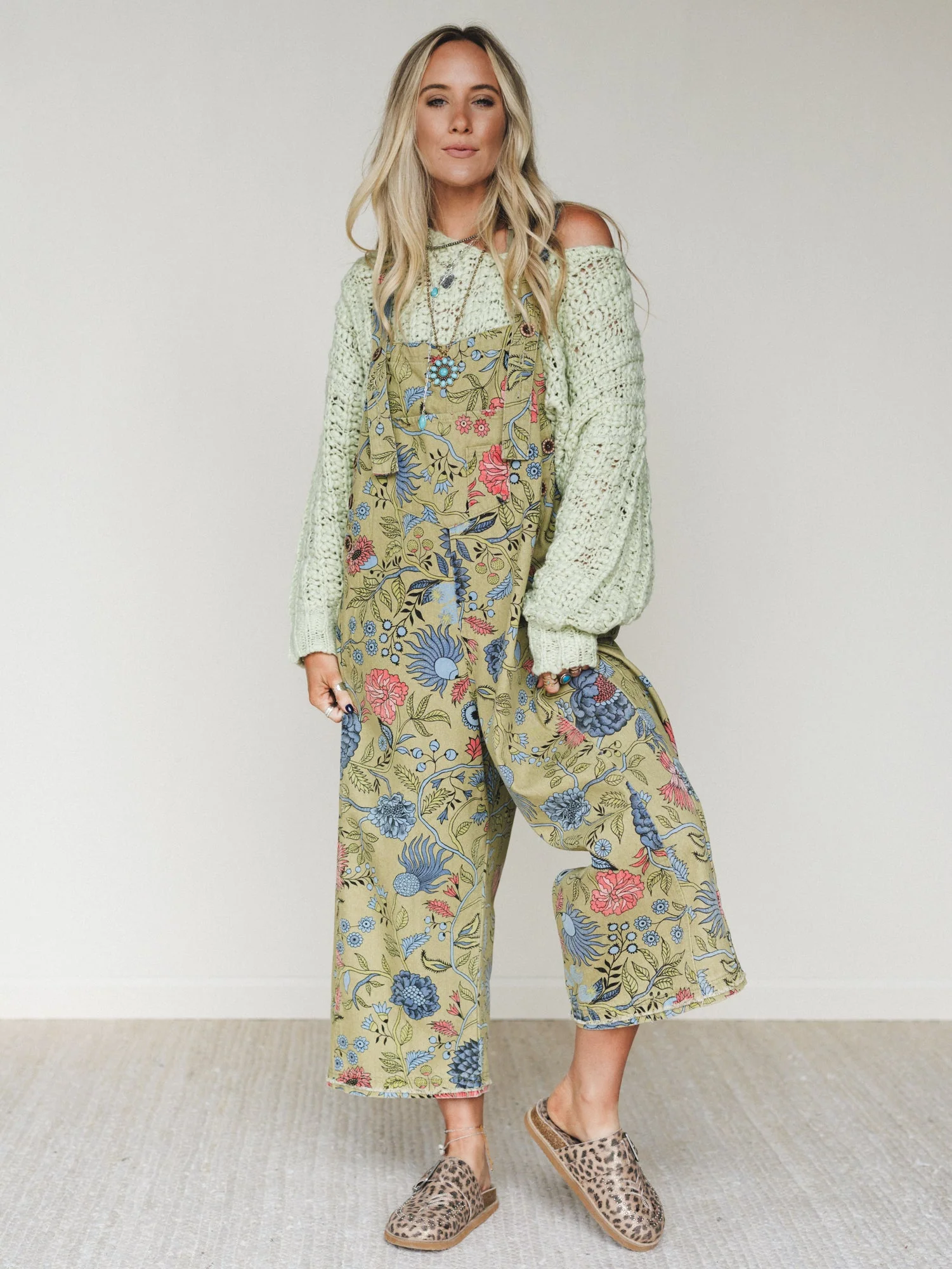 High Hopes Flower Printed Overalls - Sage - Image 4