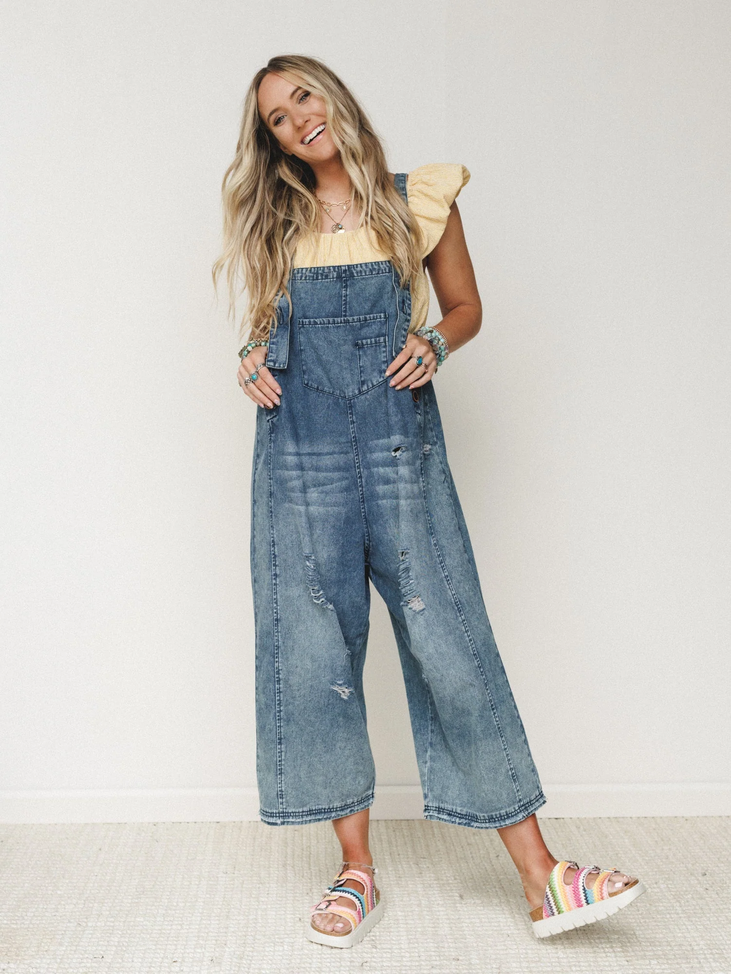 High Hopes Slouchy Denim Overalls - Blue - Image 3