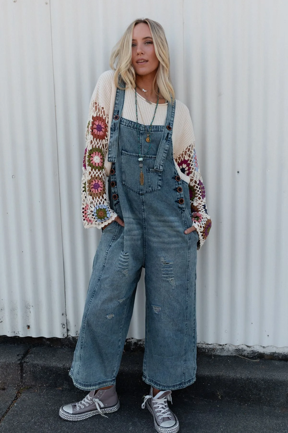 High Hopes Slouchy Pocket Denim Overalls - Blue Pockets - Image 4