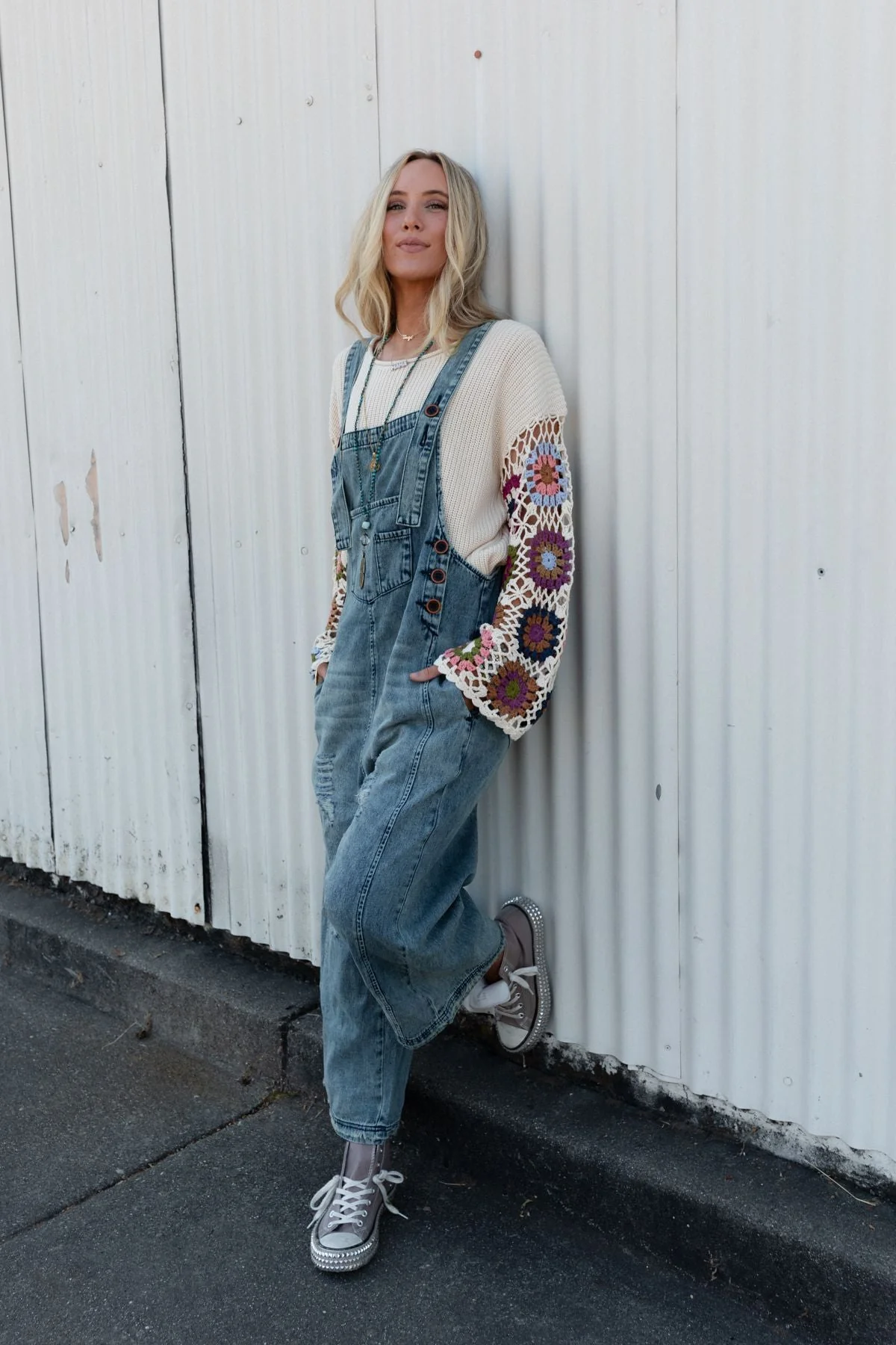 High Hopes Slouchy Pocket Denim Overalls - Blue Pockets - Image 6