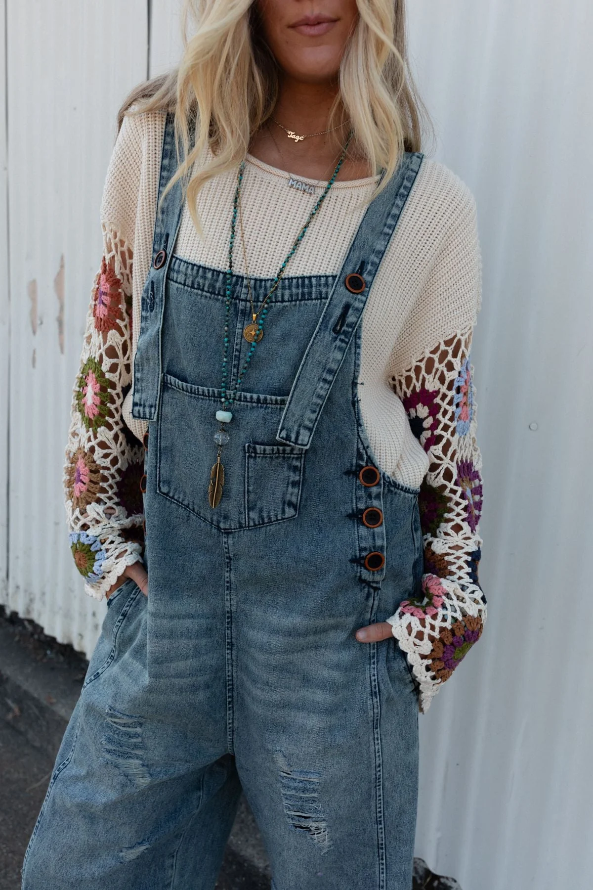 High Hopes Slouchy Pocket Denim Overalls - Blue Pockets - Image 8