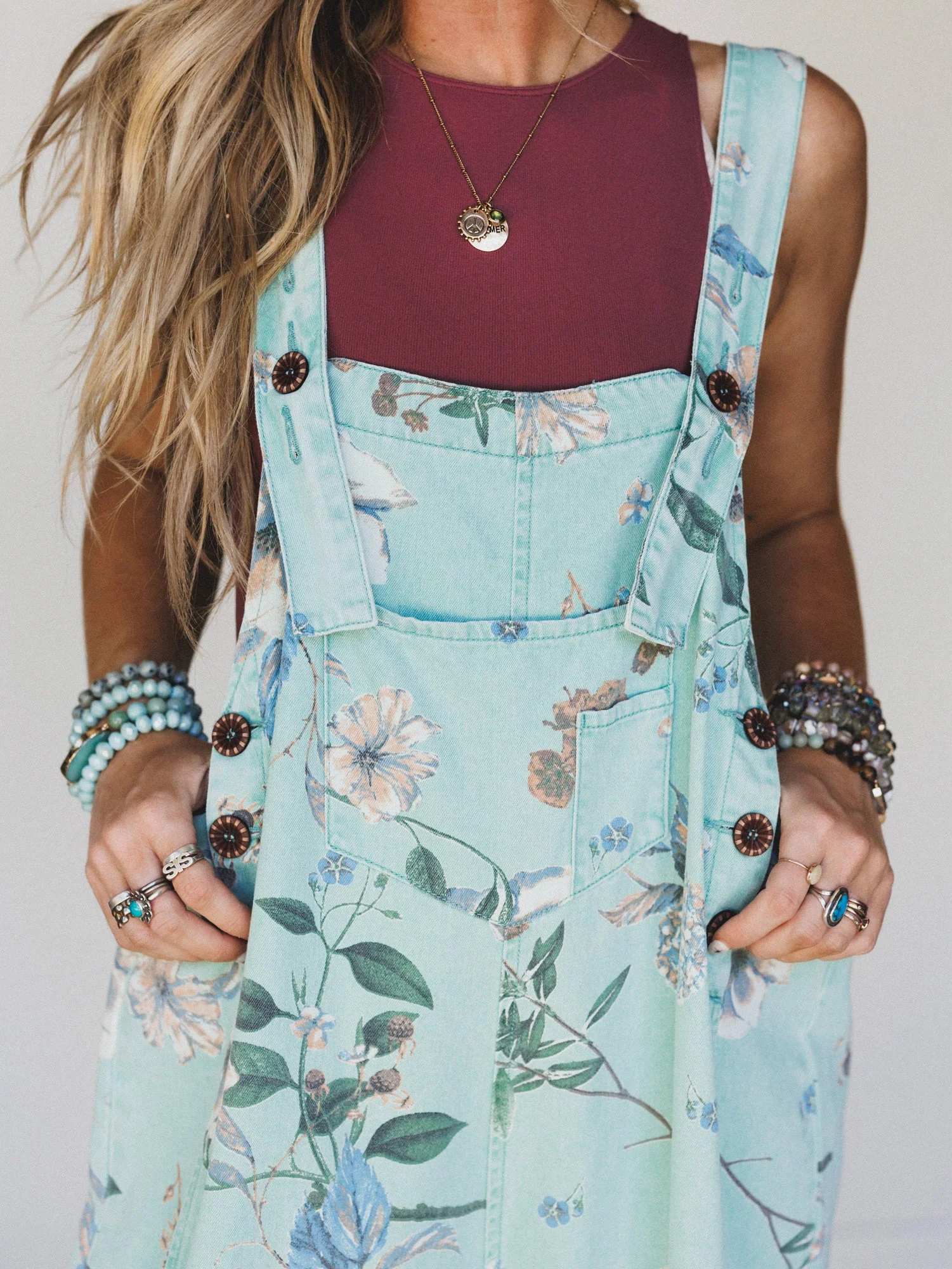 High Hopes Slouchy Denim Overalls - Mint - Image 4