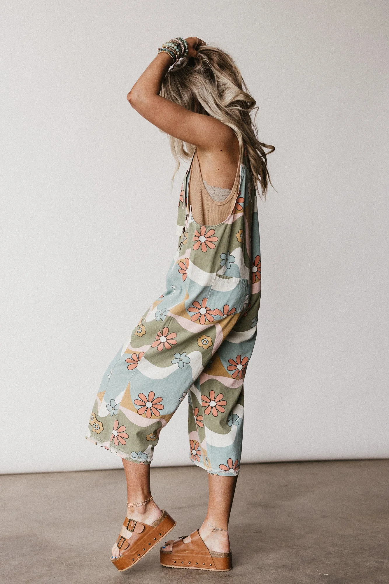 High Hopes Slouchy Denim Overalls - Olive Flower - Image 5