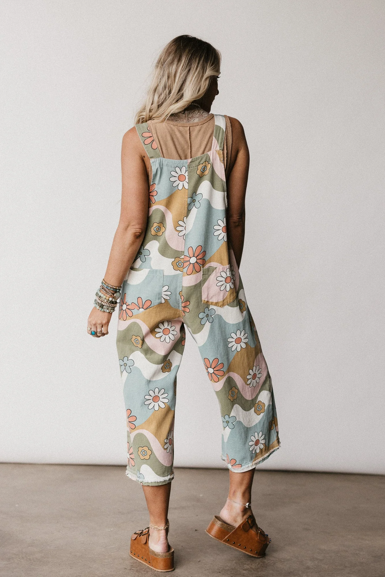 High Hopes Slouchy Denim Overalls - Olive Flower - Image 6