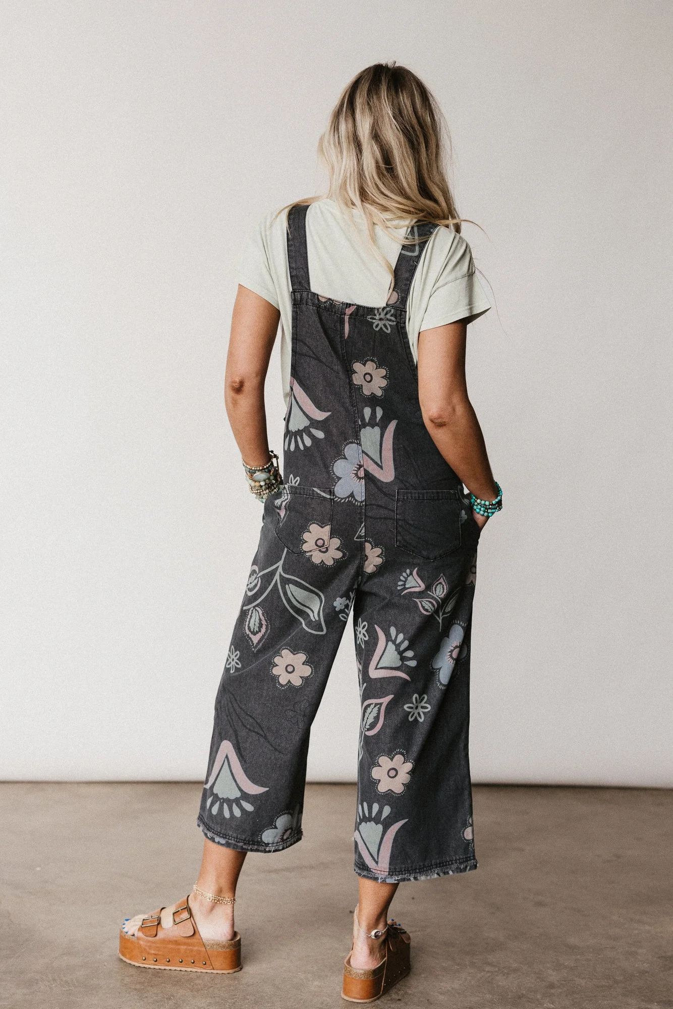 High Hopes Slouchy Pocket Denim Overalls - Black Artsy Floral - Image 5