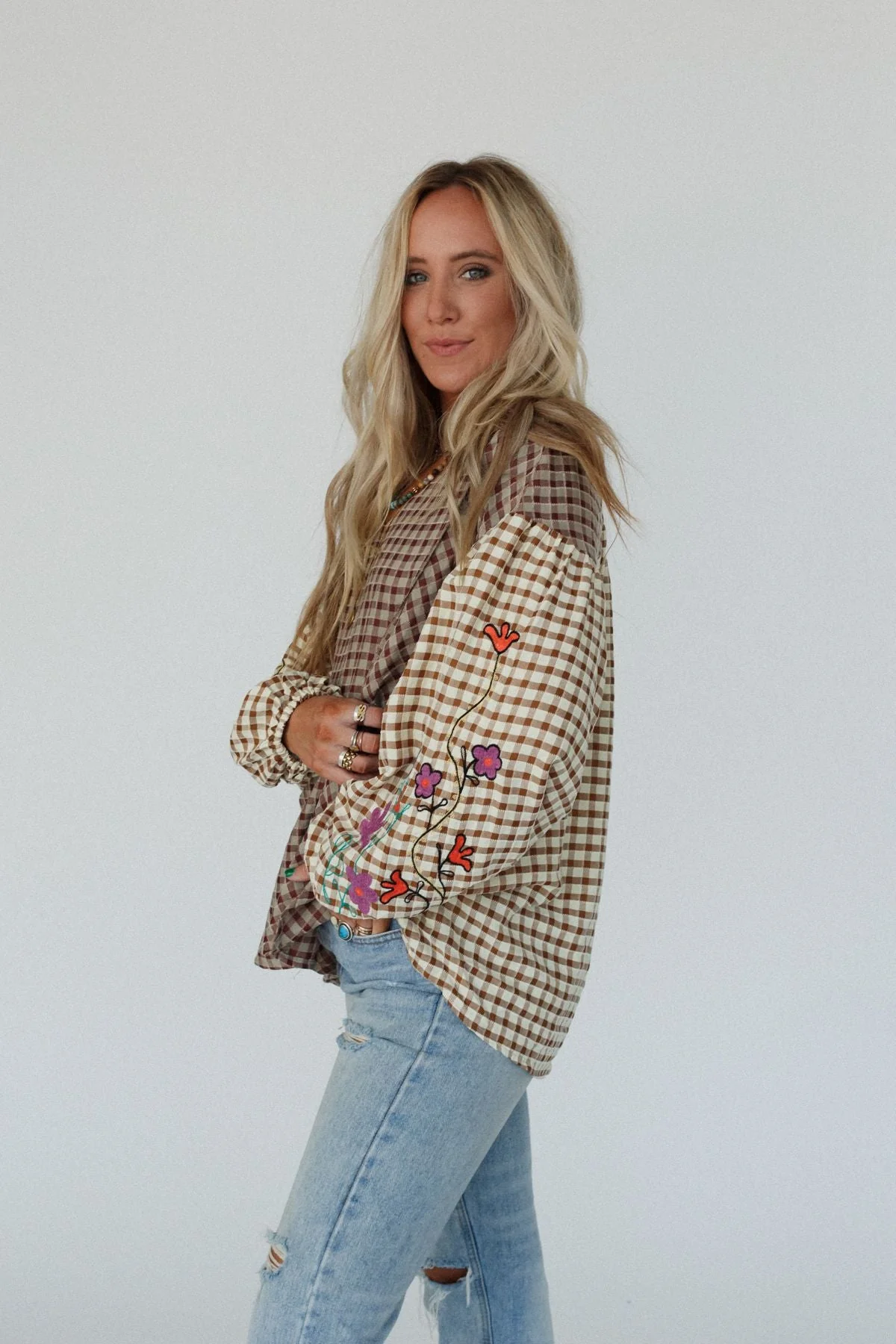 Homestead Plaid Floral Top - Mushroom - Image 4