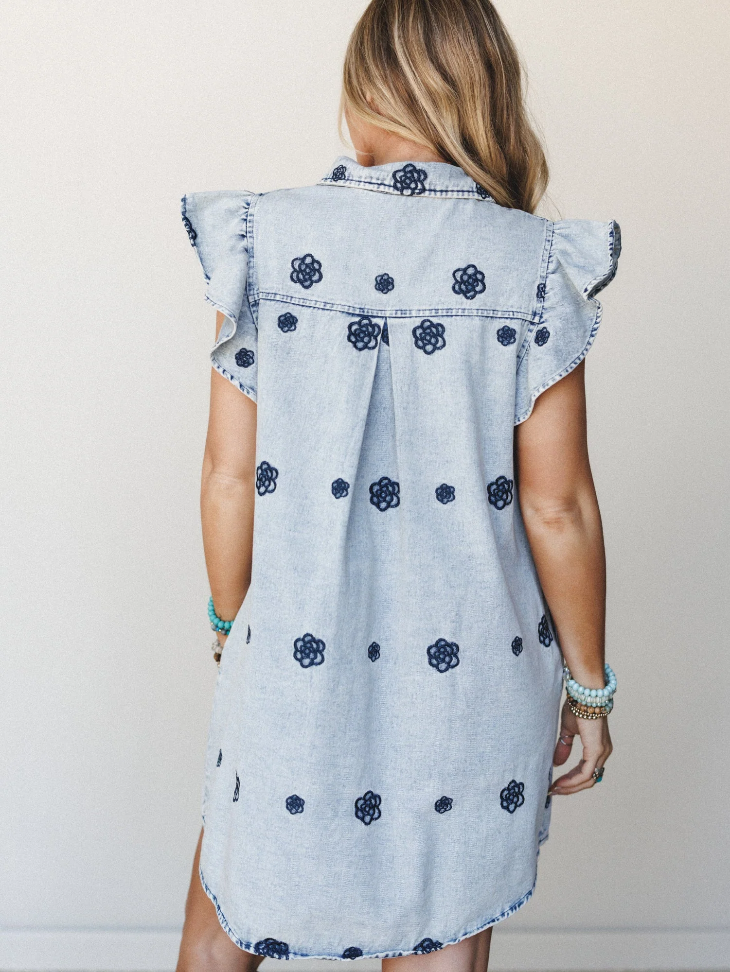 Honey Bloom Embroidered Dress - Washed Denim - Image 5