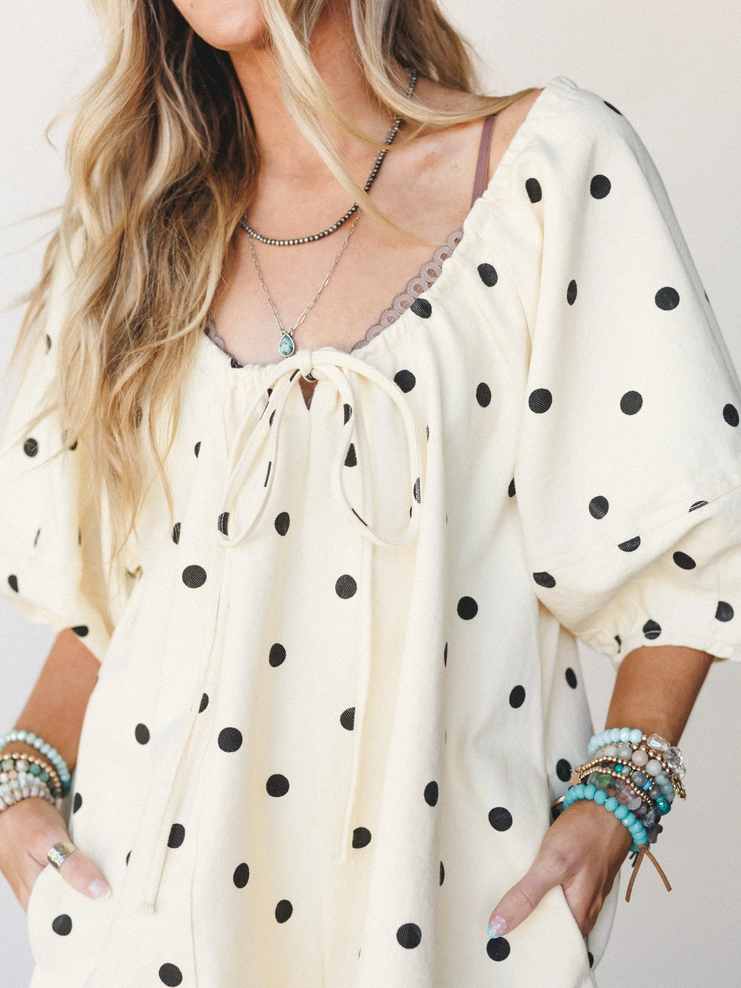 Honey Flower Polka Dot Romper - Light Yellow Black - Image 3