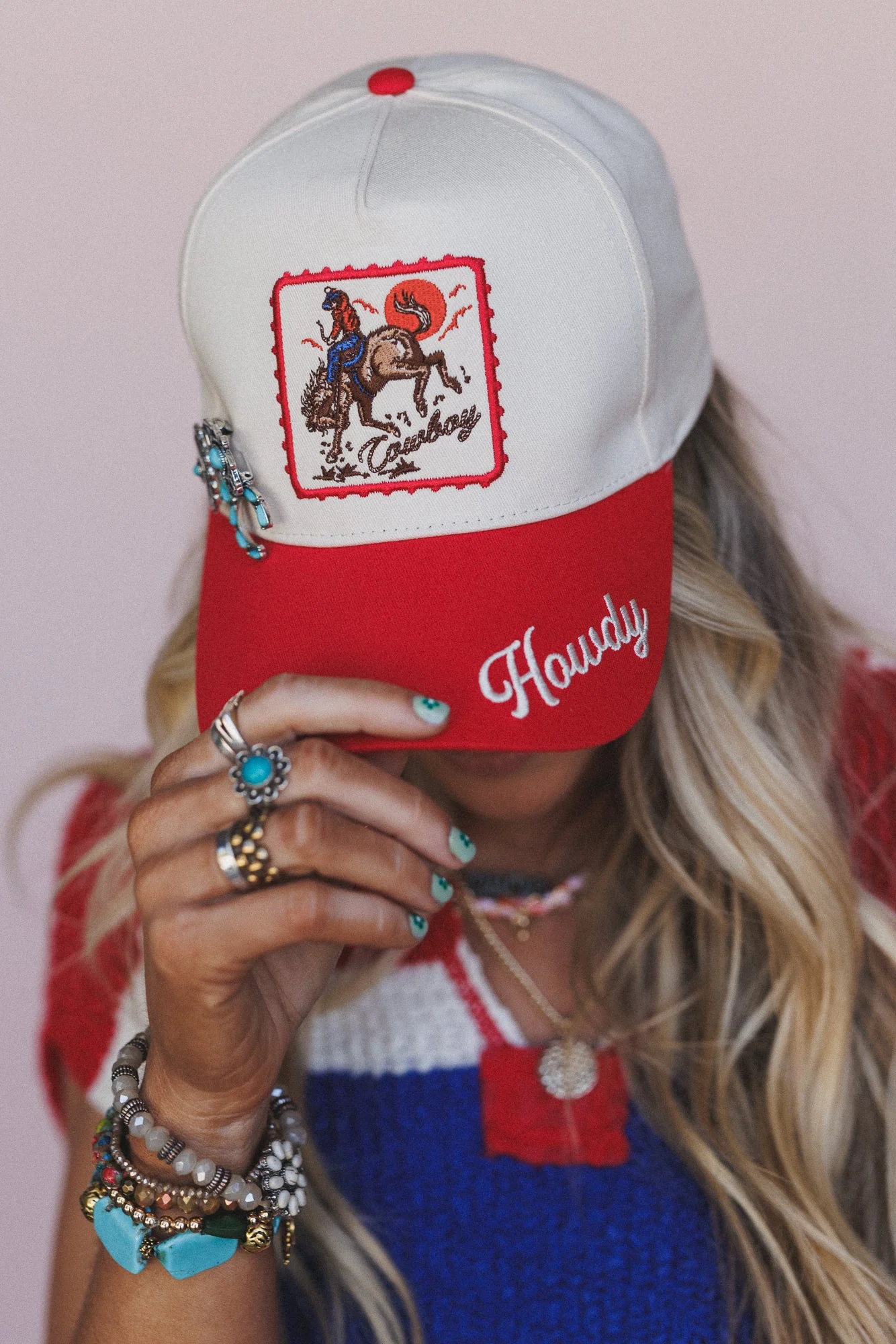 Howdy Cowboy Two Tone Hat - Red - Image 5