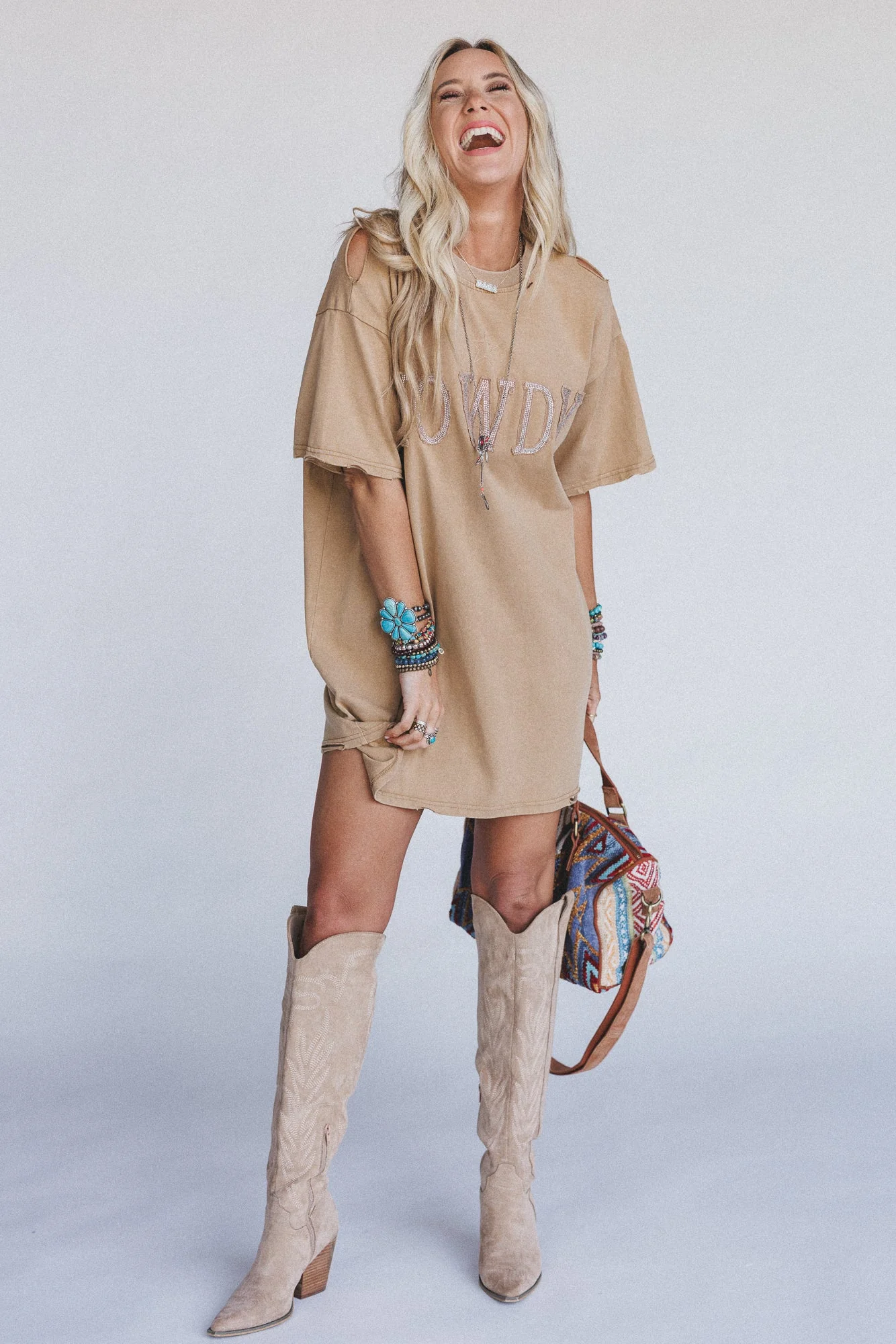 Howdy Vibes Tee Dress - Tan - Image 2
