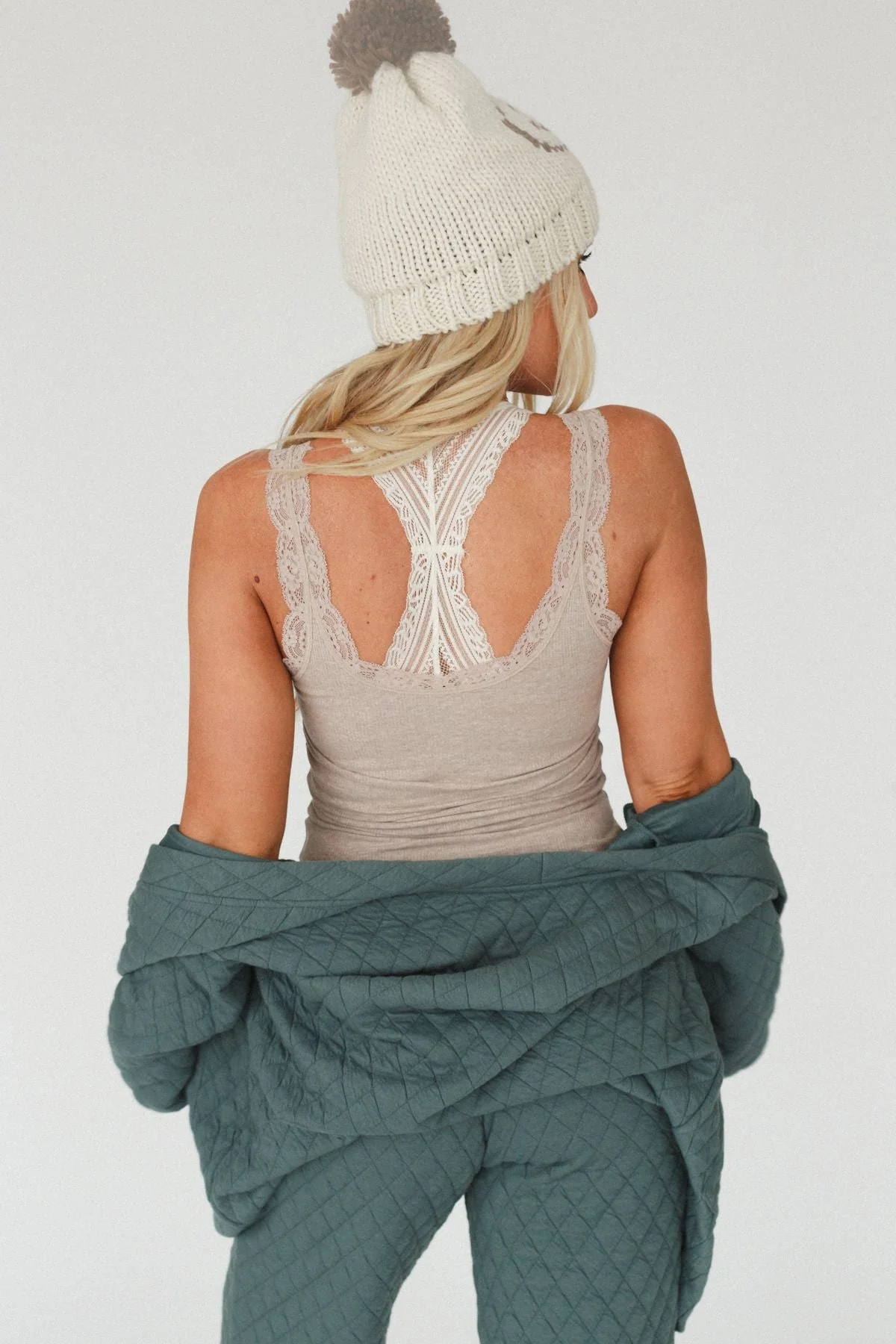 In Between Lace Trimmed Tank Top - Mocha - Image 2