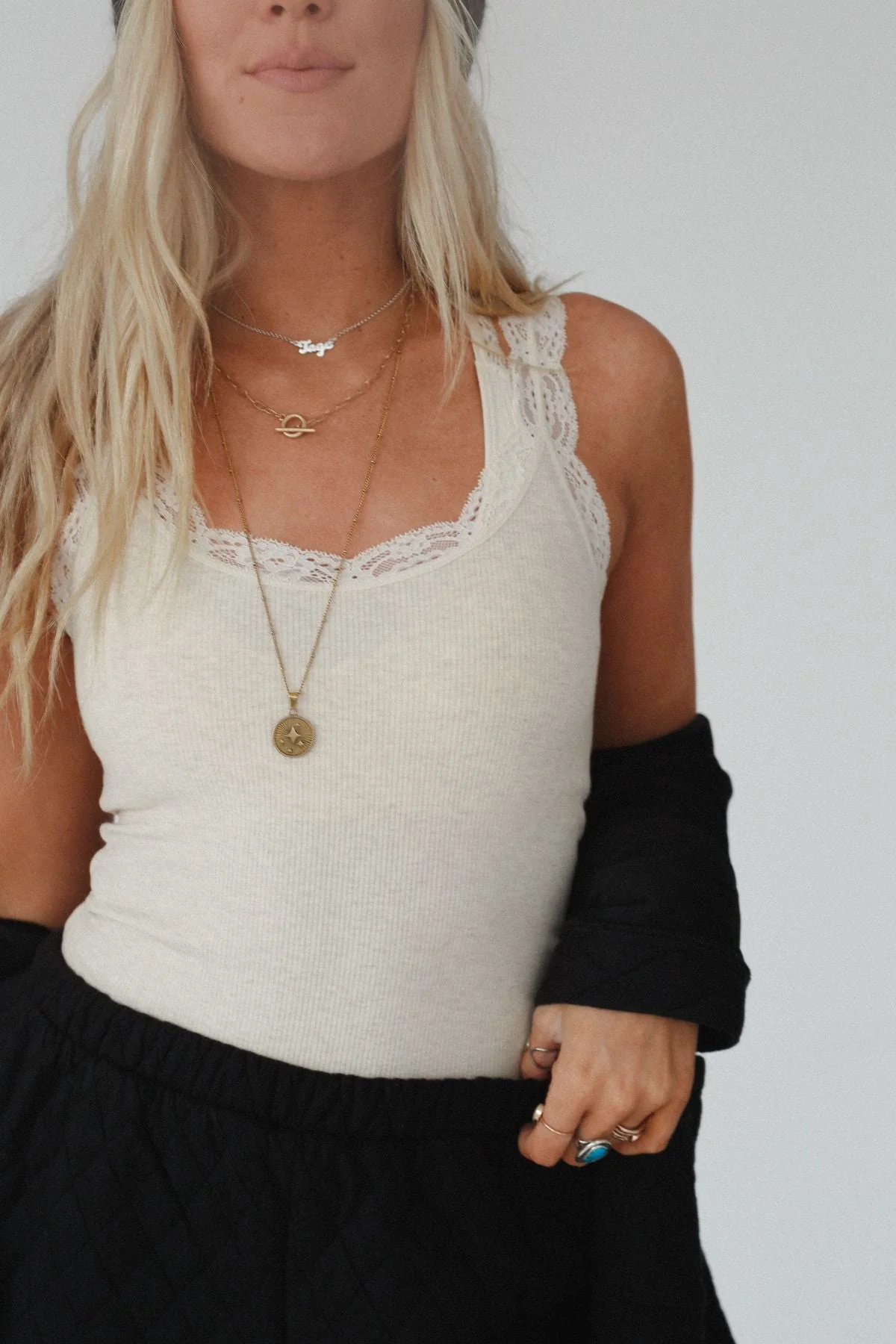 In Between Lace Trimmed Tank Top - Oatmeal - Image 3
