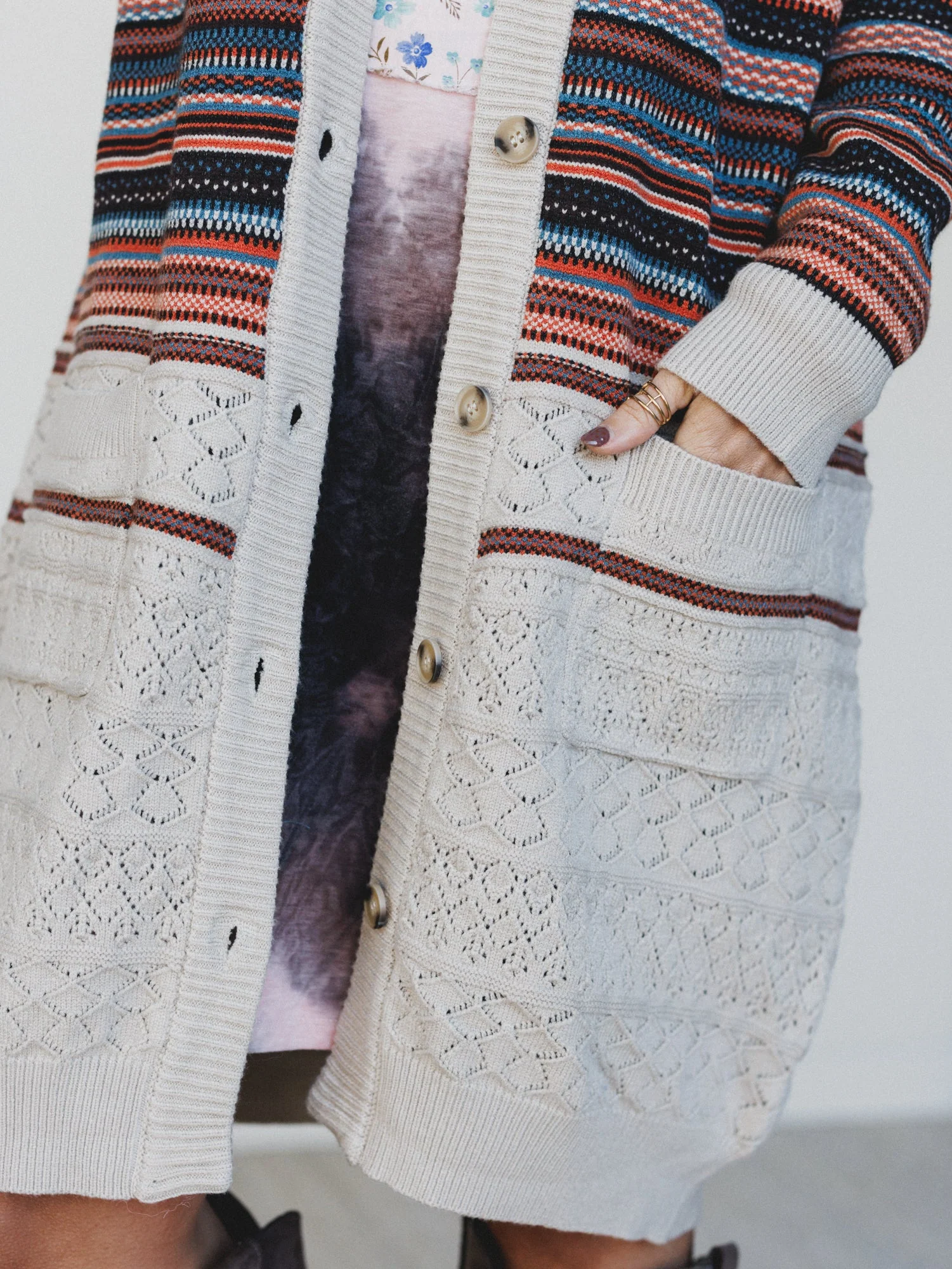 In The Seams Long Cardigan  - Light Beige - Image 3