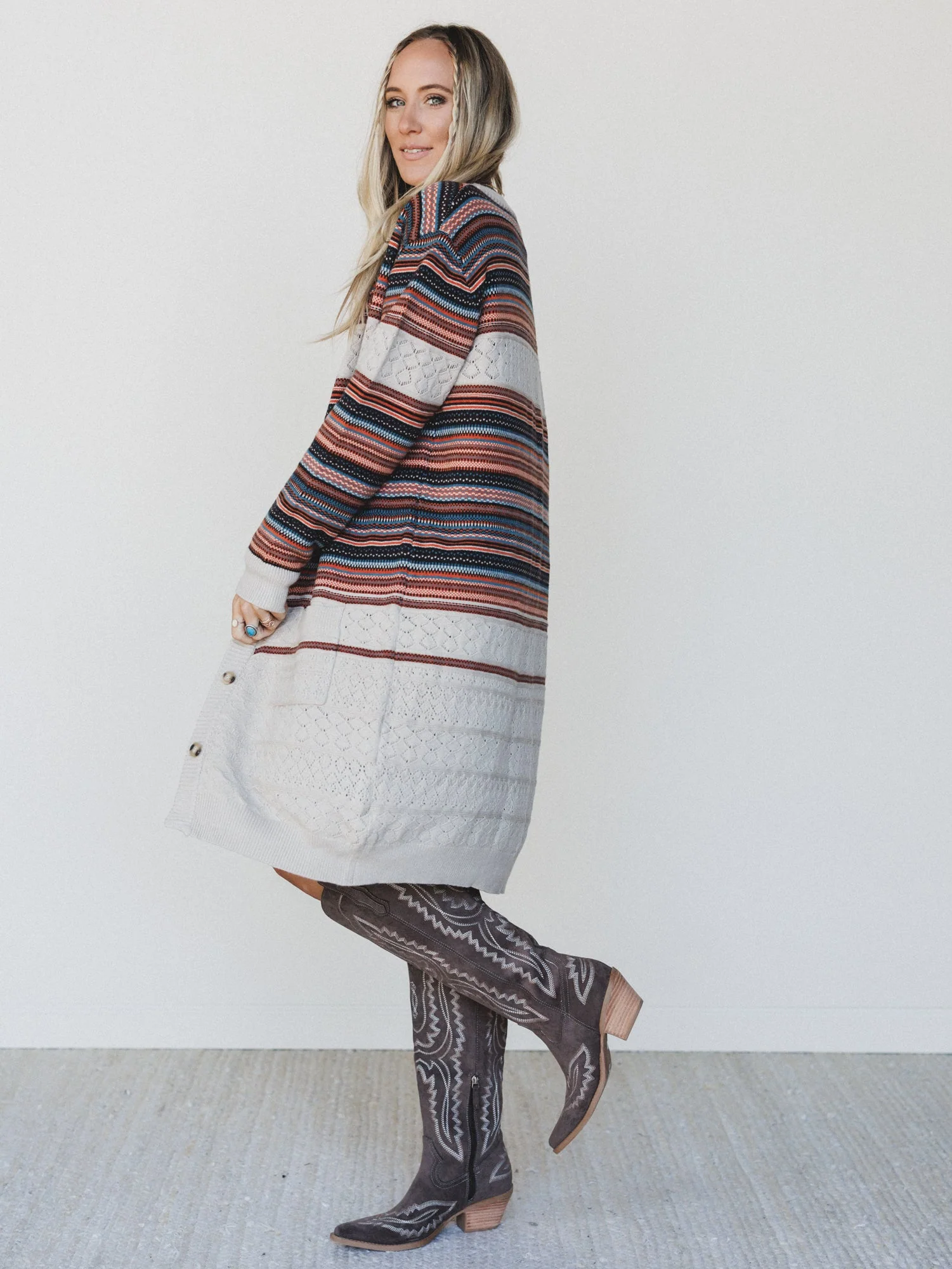 In The Seams Long Cardigan  - Light Beige - Image 5