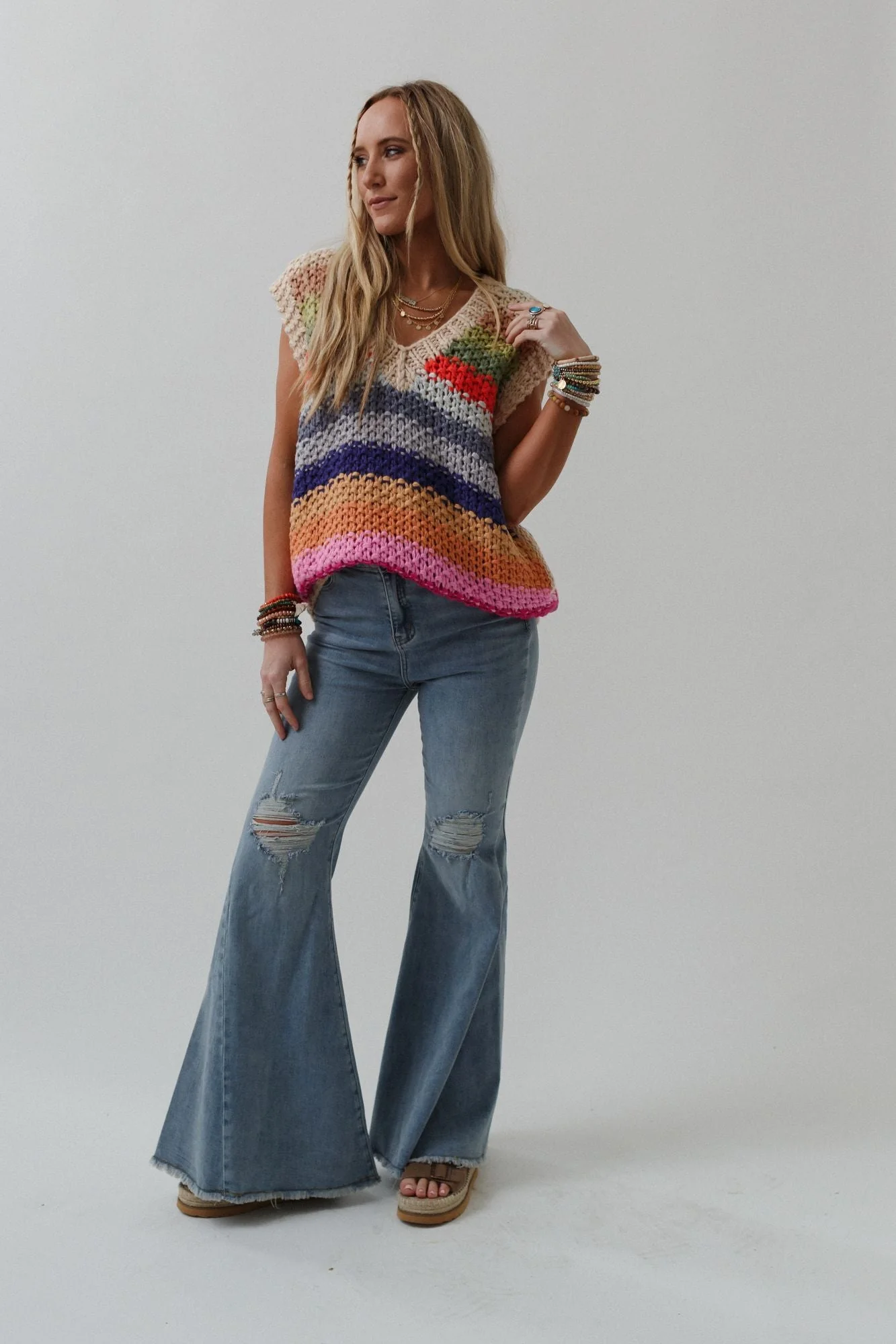 The Nest Indigo Flare Bell Bottom Jean - Light Wash - Image 12