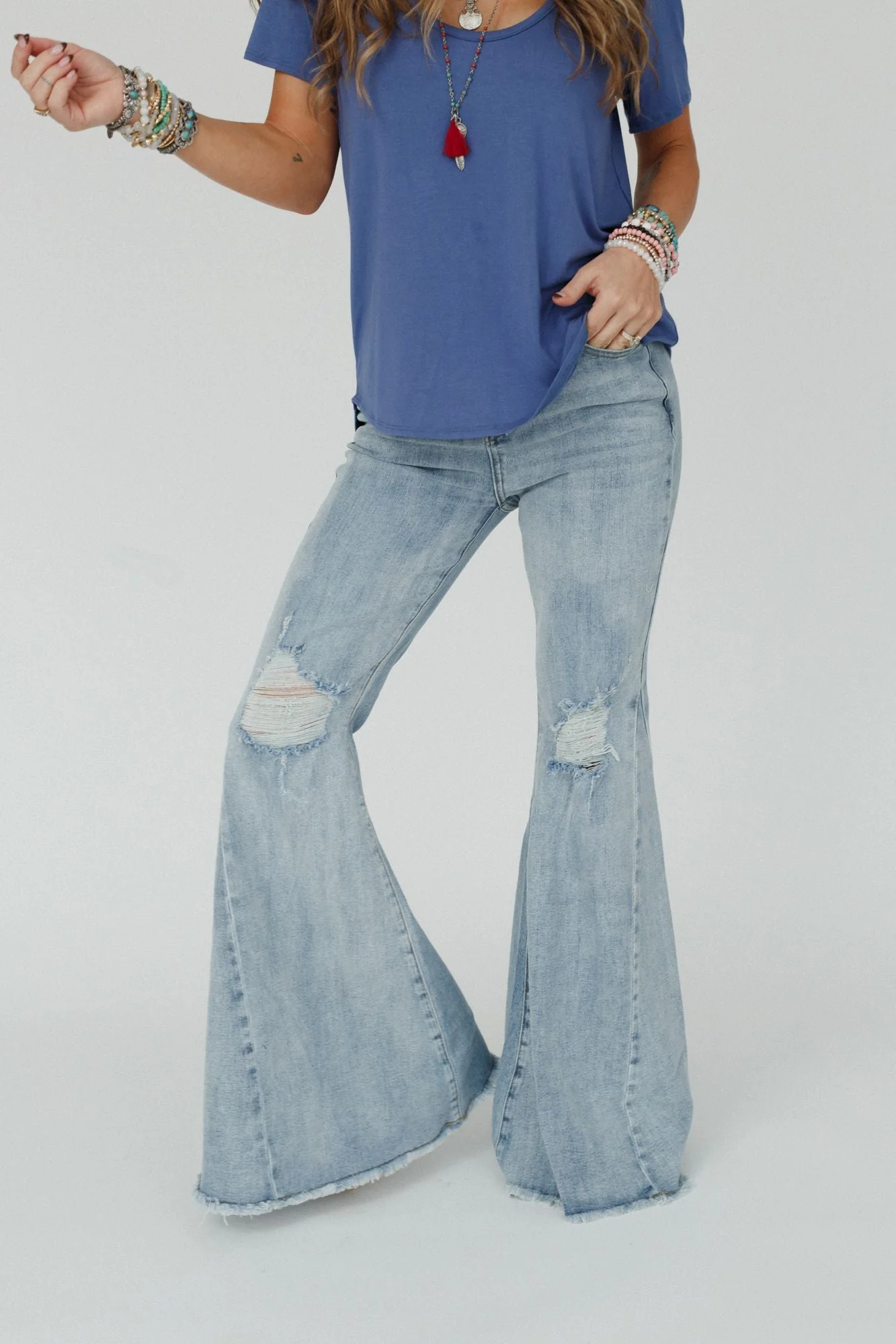 The Nest Indigo Flare Bell Bottom Jean - Light Wash - Image 3