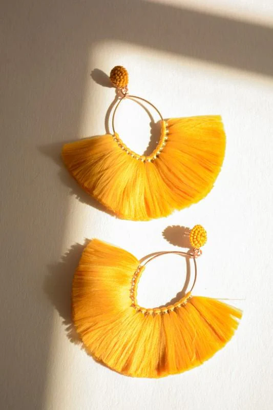 Island Vibes Oversized Fan Earrings - Mustard - Image 2
