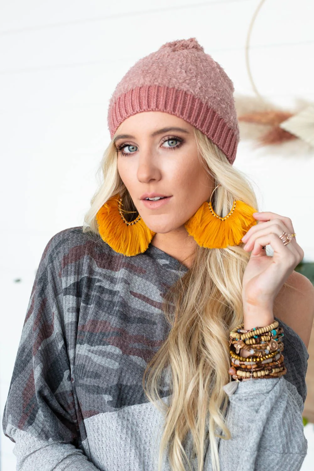 Island Vibes Oversized Fan Earrings - Mustard - Image 3