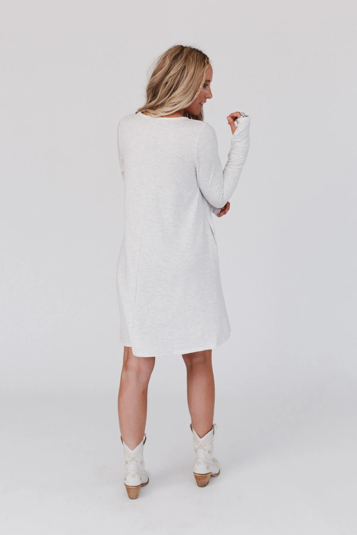 The Nest Jake Long Sleeve Crewneck Dress - Ash Gray - Image 2
