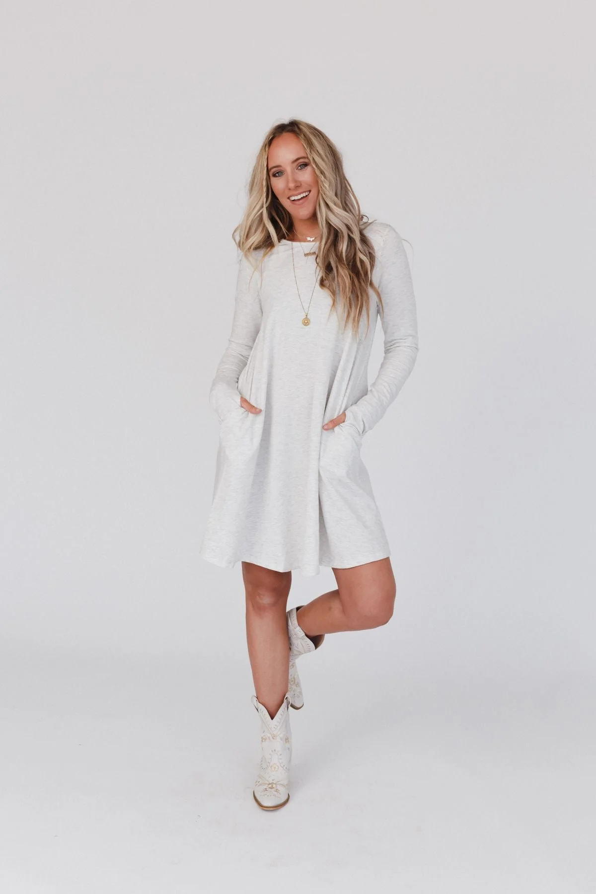 The Nest Jake Long Sleeve Crewneck Dress - Ash Gray - Image 4