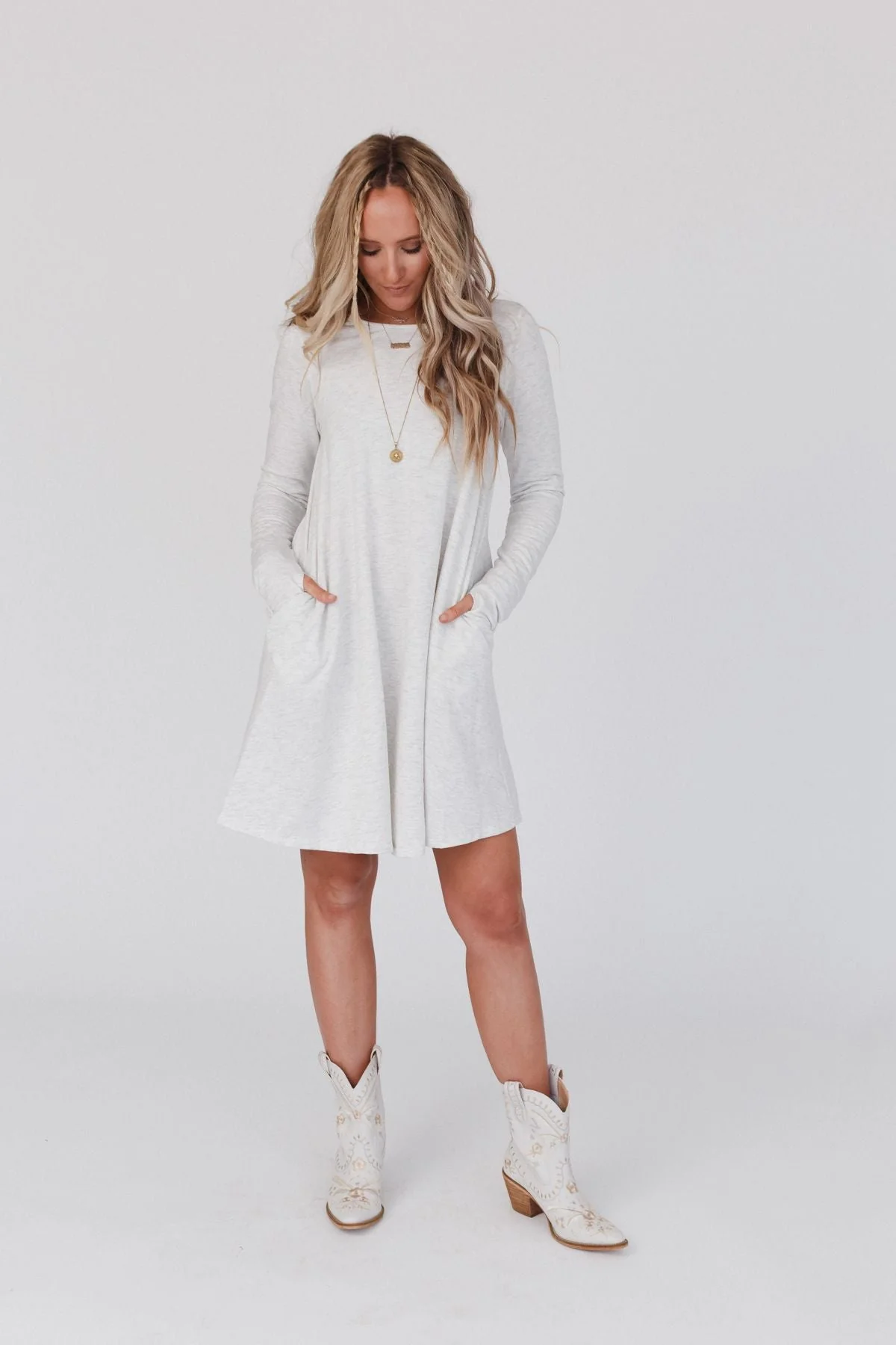 The Nest Jake Long Sleeve Crewneck Dress - Ash Gray - Image 5