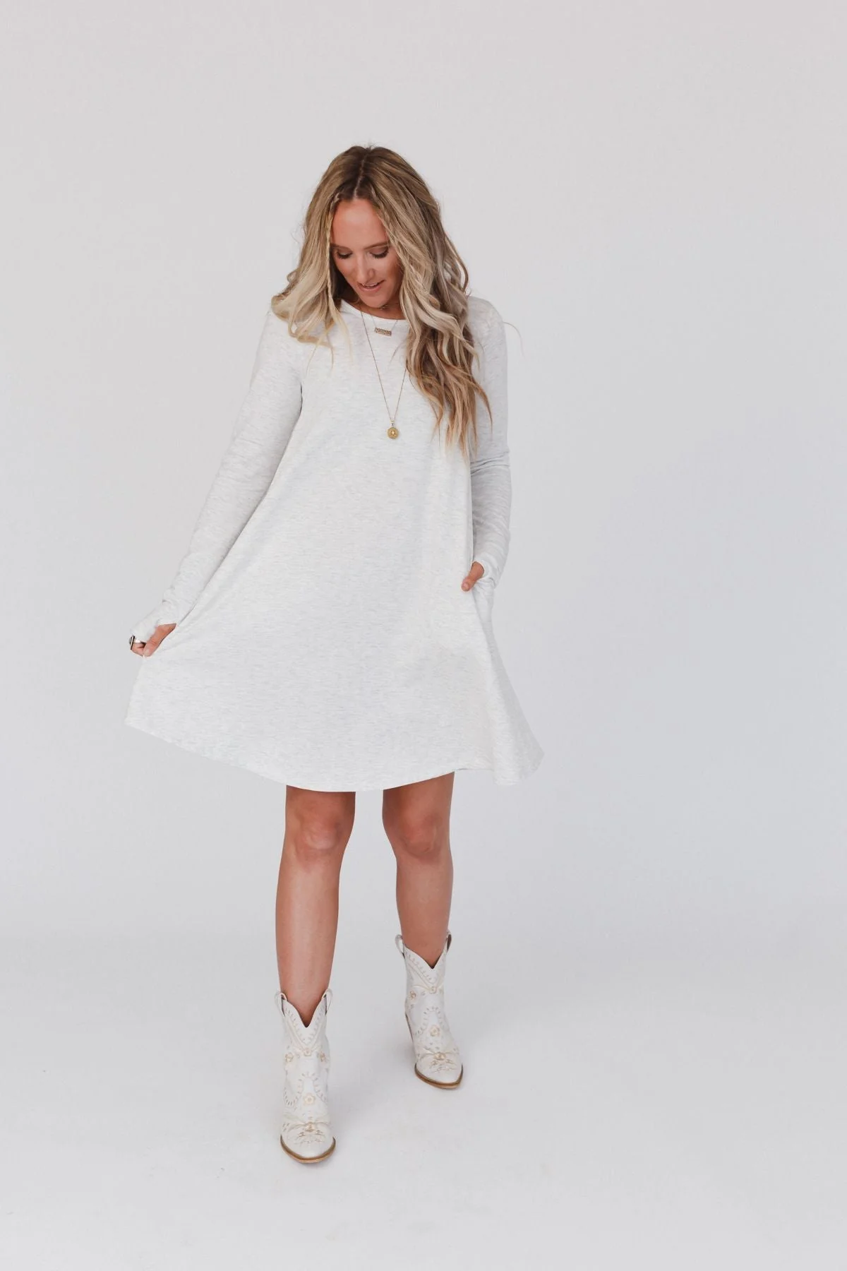 The Nest Jake Long Sleeve Crewneck Dress - Ash Gray - Image 6