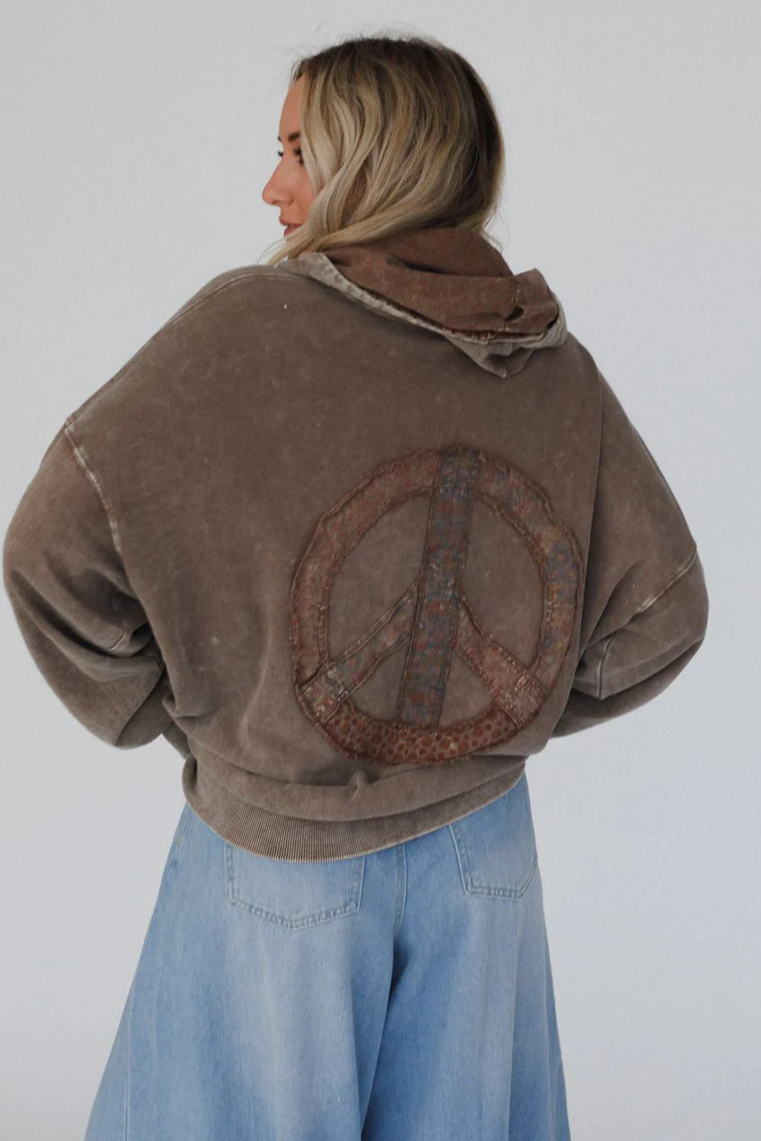 Janelle Peace Patch Sweatshirt Top - Coffee - Image 4
