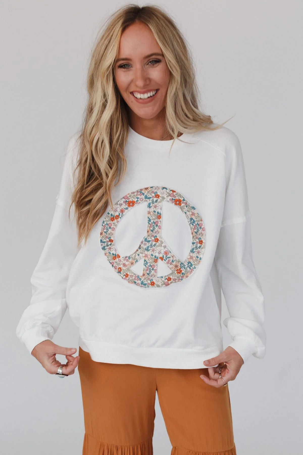 Jenny Floral Peace Sign Pullover Top - Off White - Image 3