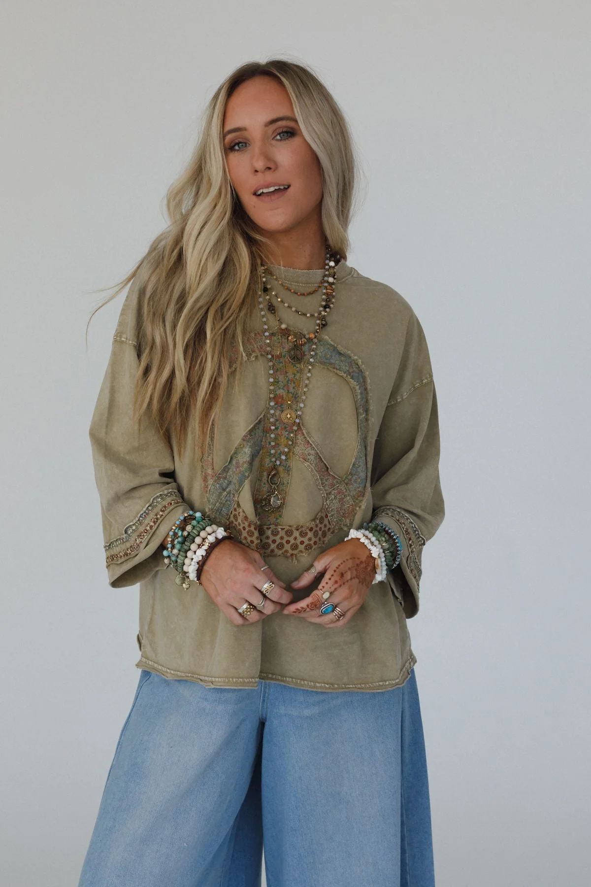 Josephine Peace Patchwork Top - Olive - Image 5