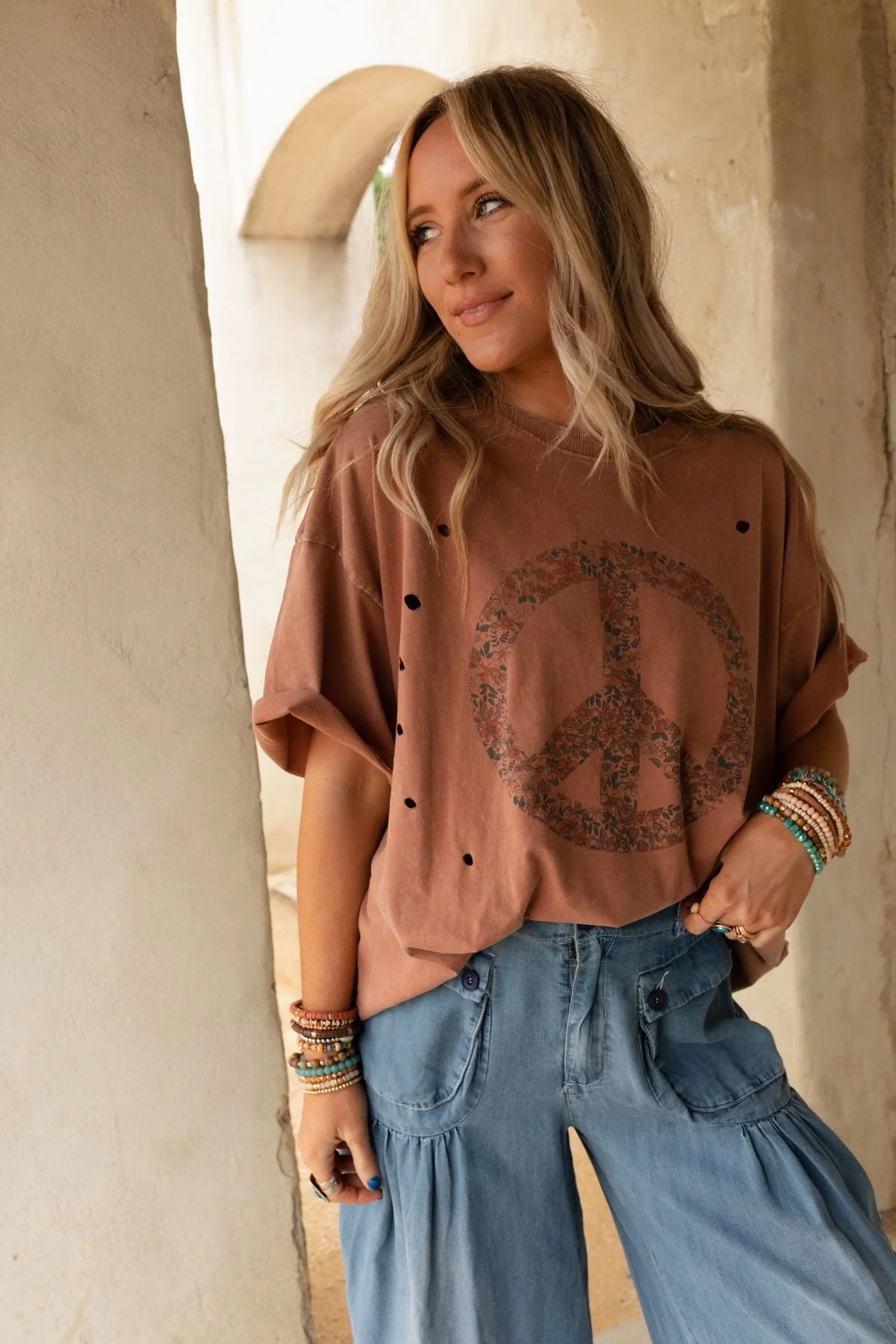Jude Oversized Peace Sign Graphic Tee - Mauve - Image 7