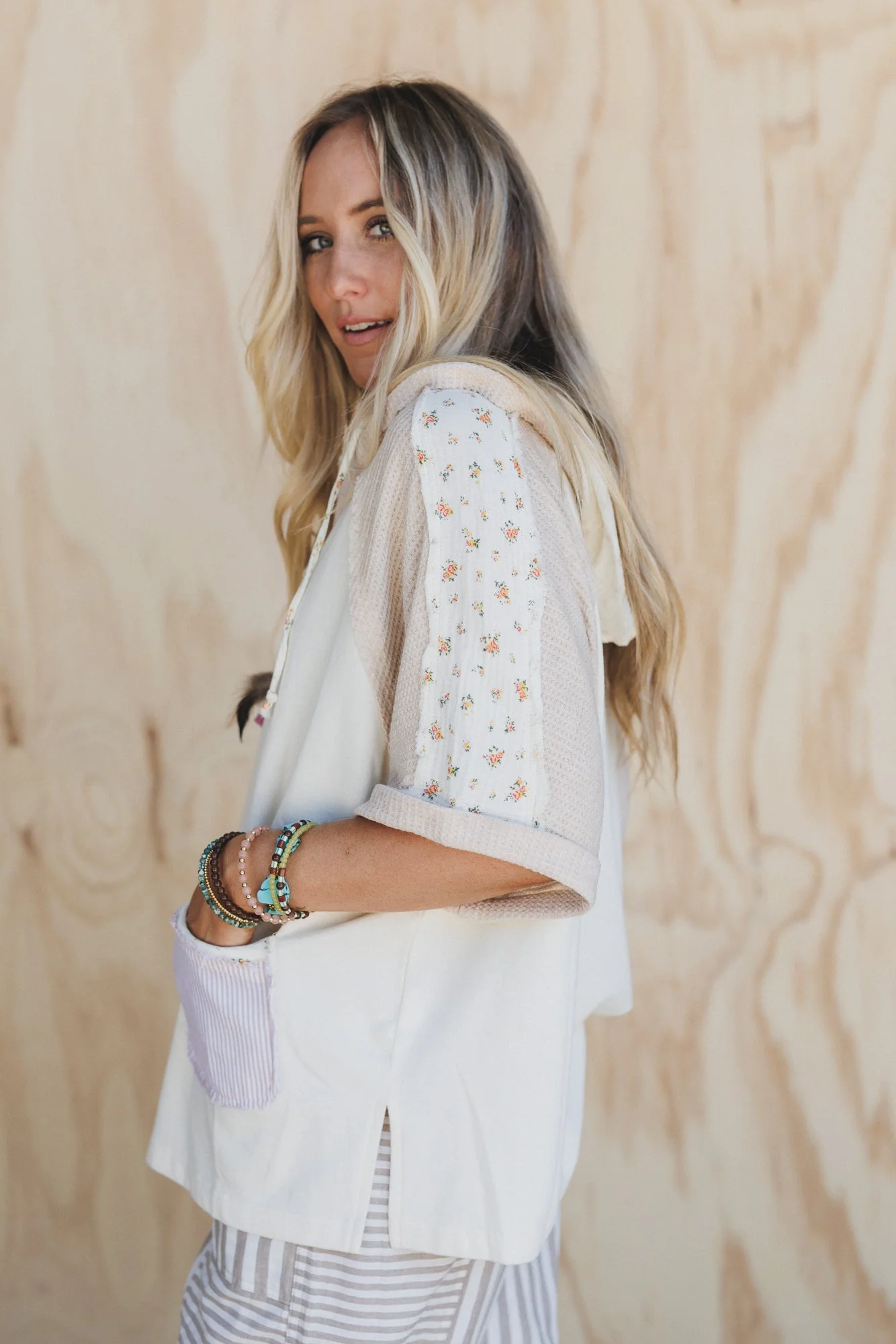 Just For You Hoodie Tunic Top - Cream - Image 2