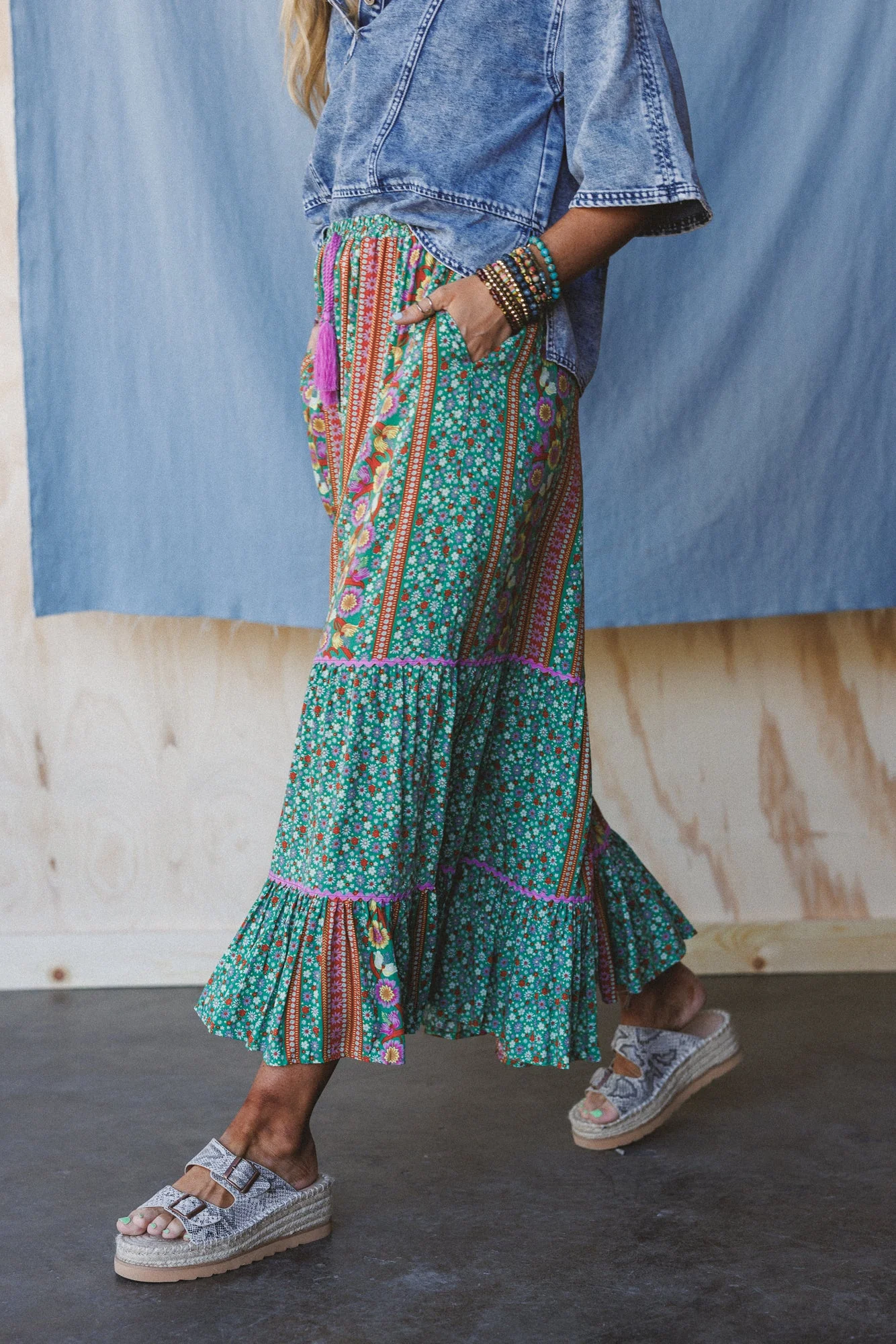 Kate Printed Wide Leg Pants - Sage - Image 4