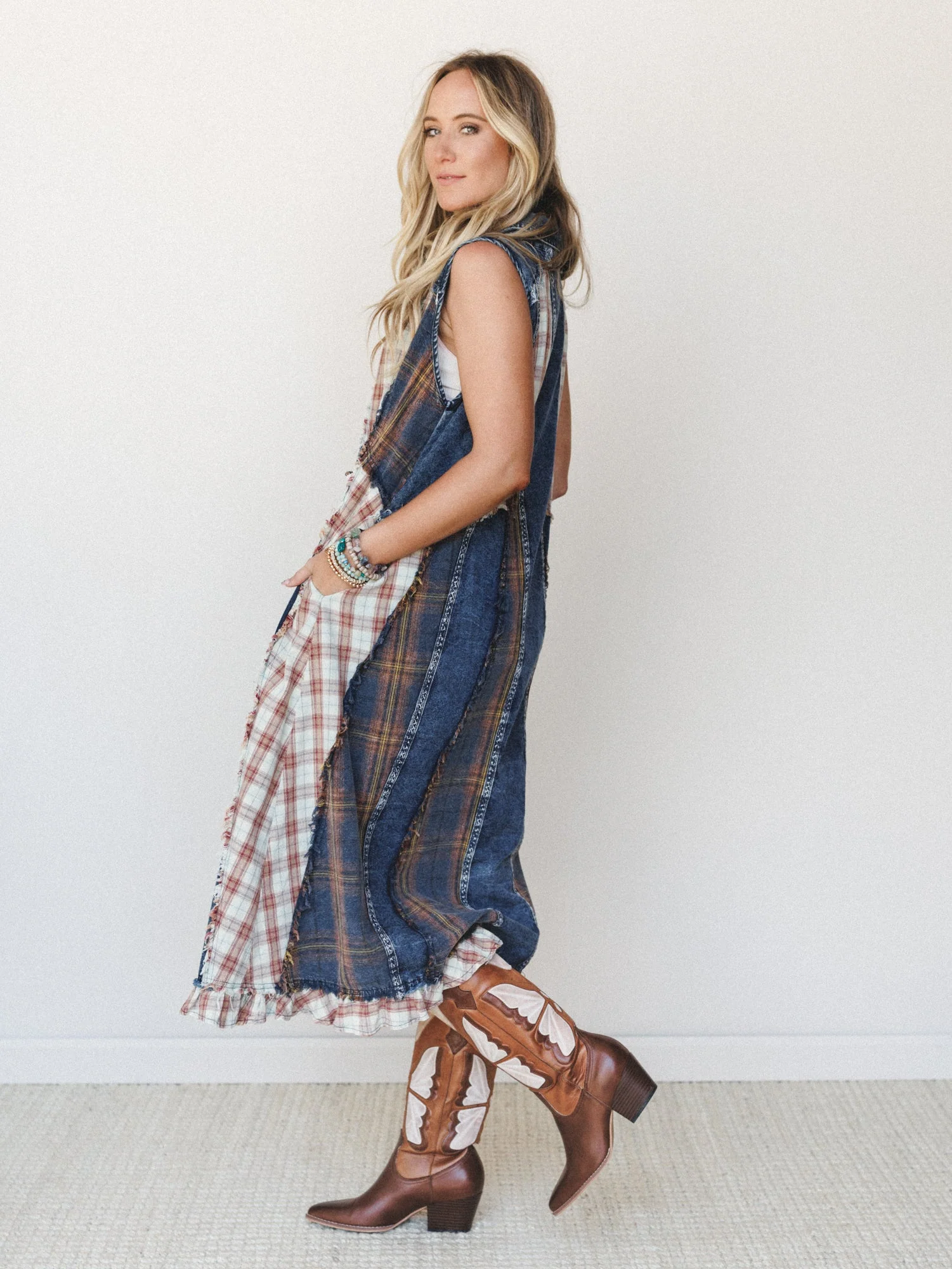 Kindred Cottage Plaid Dress - Brown Denim - Image 6