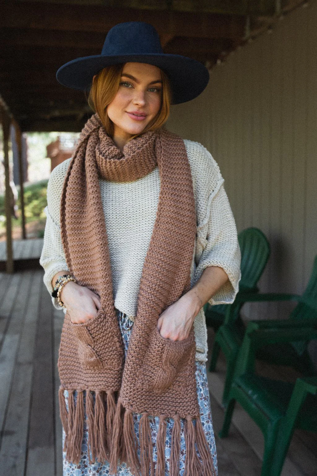 Kolby Knitted Pocket Scarf - Camel - Image 3