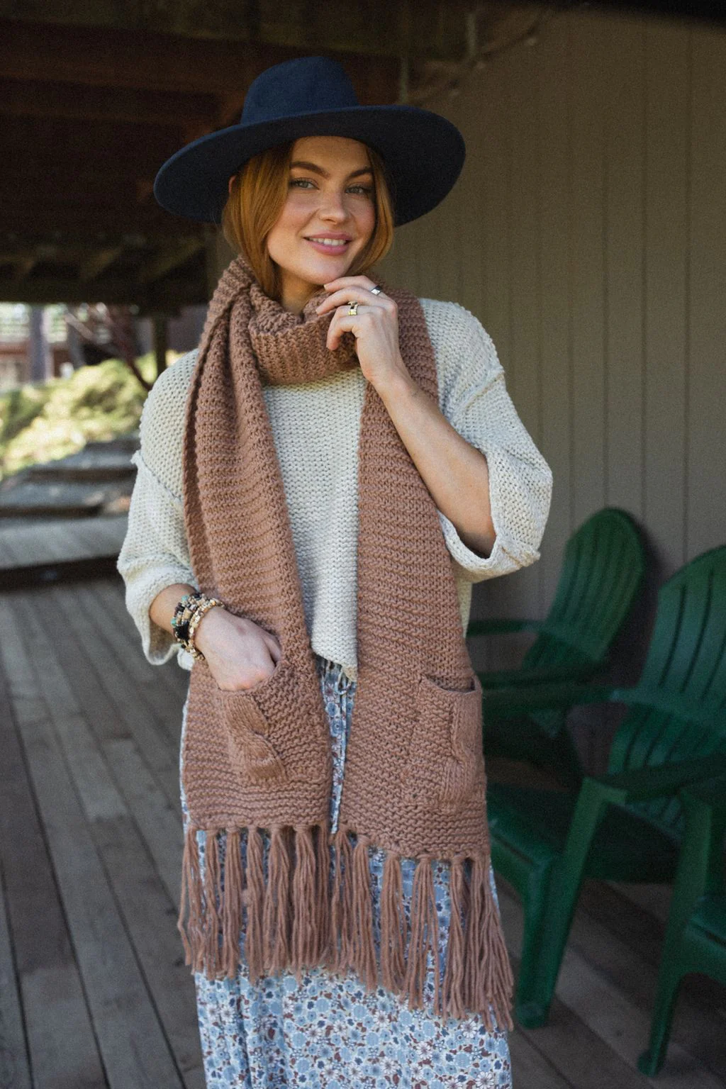 Kolby Knitted Pocket Scarf - Camel - Image 5